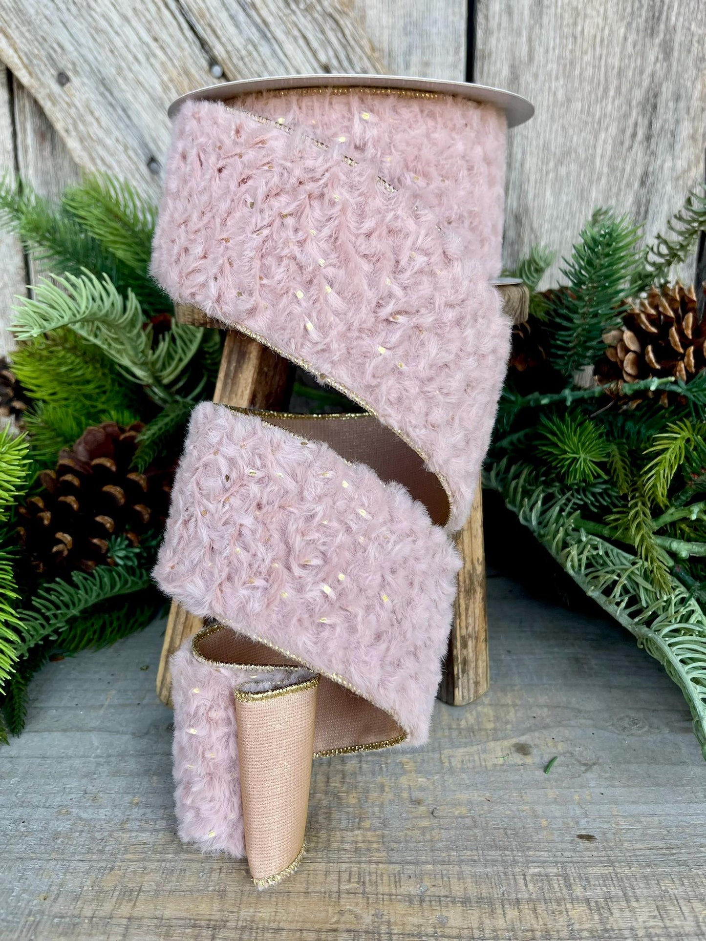2.5” Pink Fur Wired ribbon, Farrisilk Ribbon, Pink Ribbon
