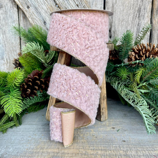 2.5” Pink Fur Wired ribbon, Farrisilk Ribbon, Pink Ribbon