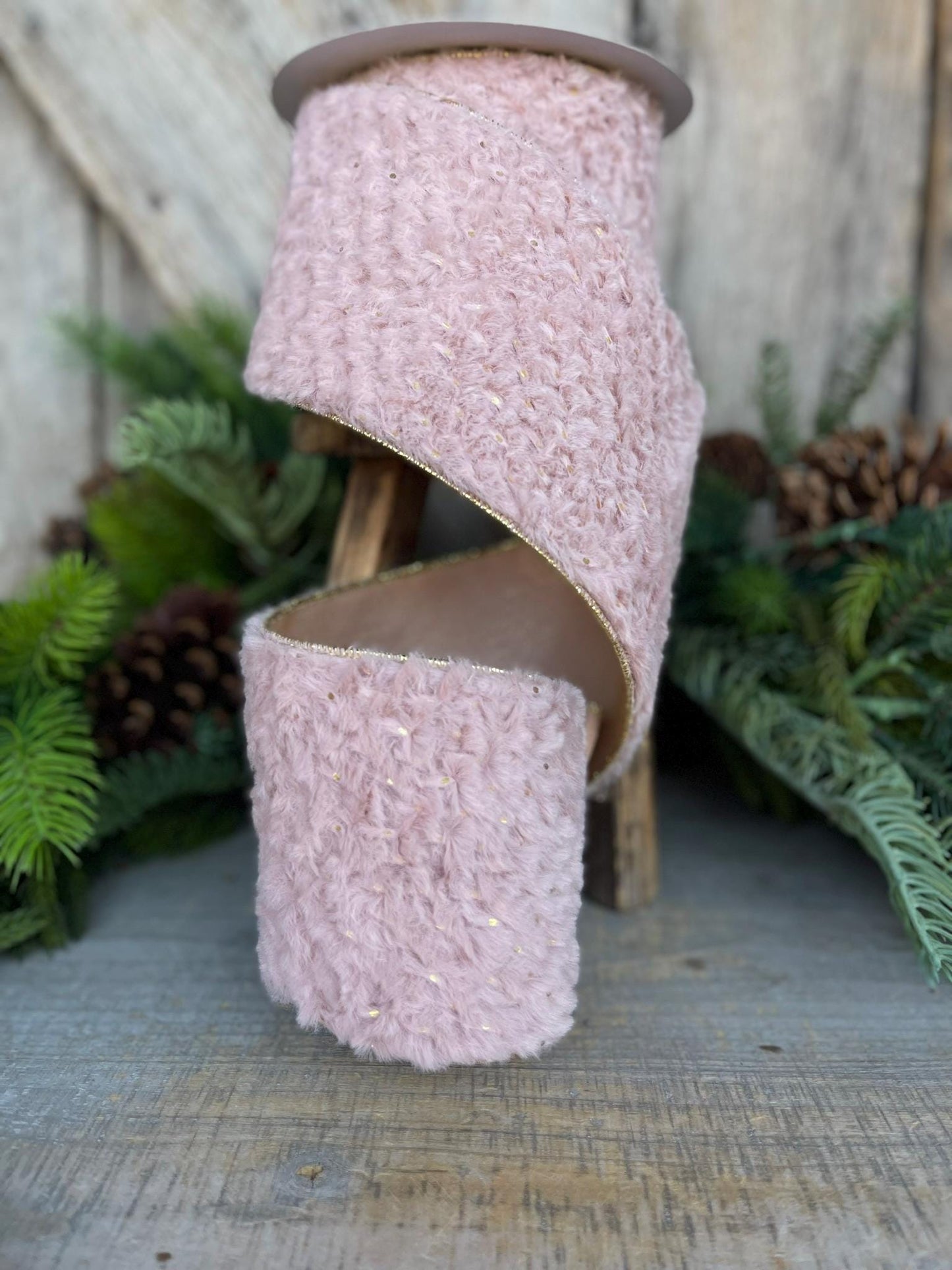 4” Pink Fur Wired ribbon, Farrisilk Ribbon