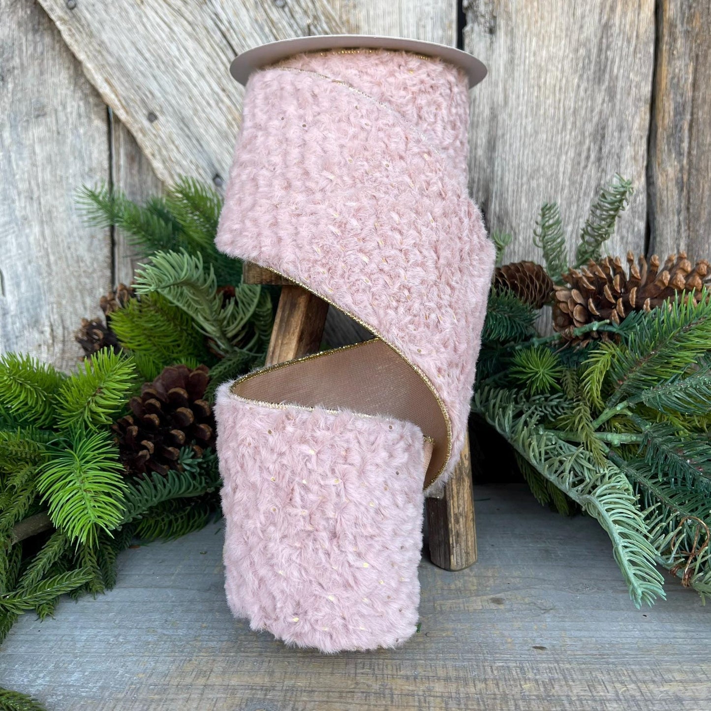 4” Pink Fur Wired ribbon, Farrisilk Ribbon