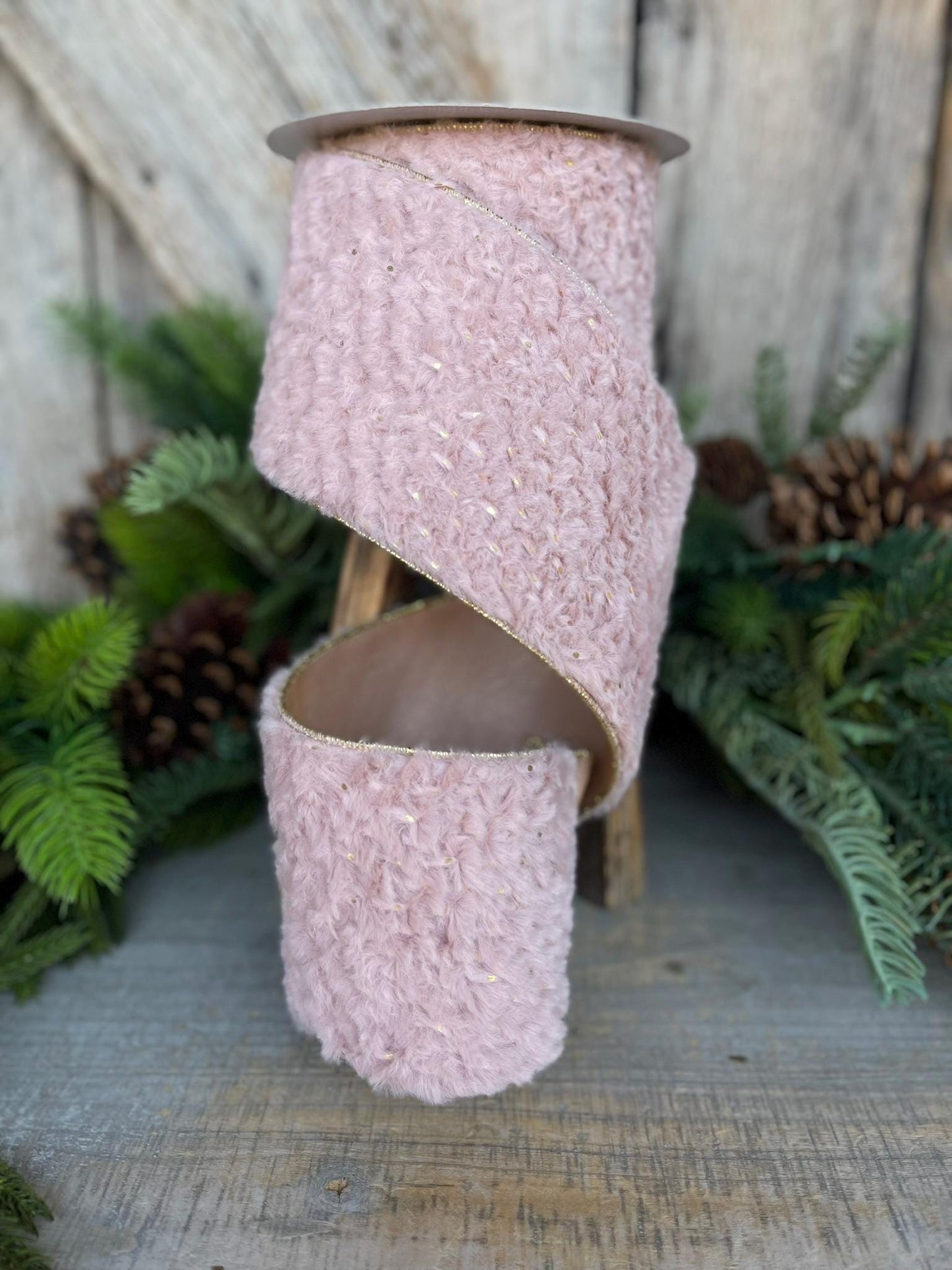 4” Pink Fur Wired ribbon, Farrisilk Ribbon