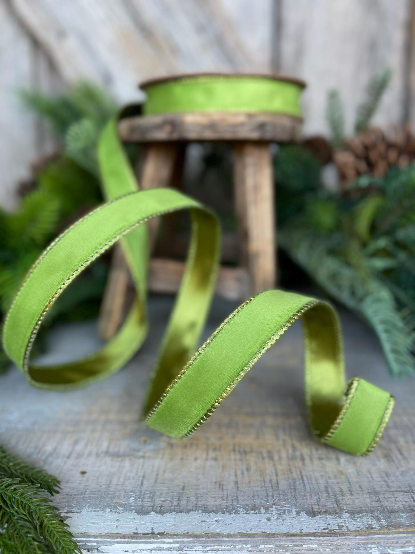 1" Lime Green Velvet Ribbon, Lime Green Velvet Ribbon, Christmas RIbbon