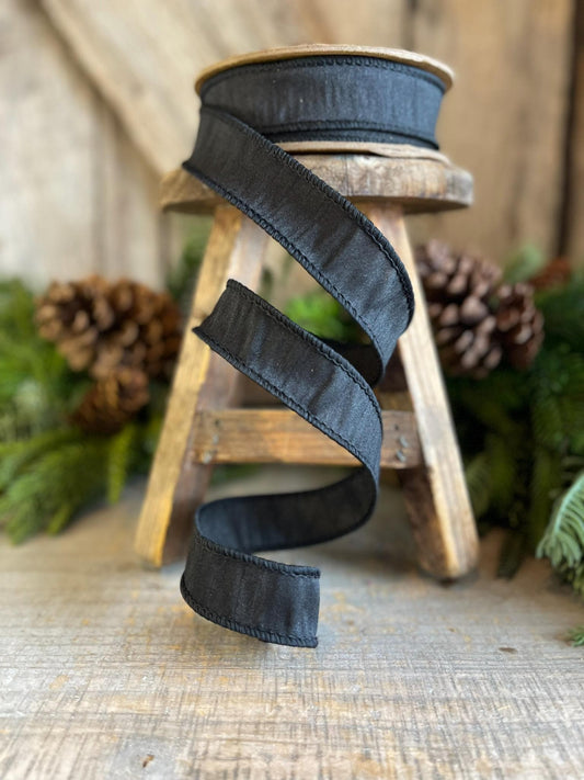 1" Black Dupioni Ribbon, Black WIred Ribbon, Fall Ribbon