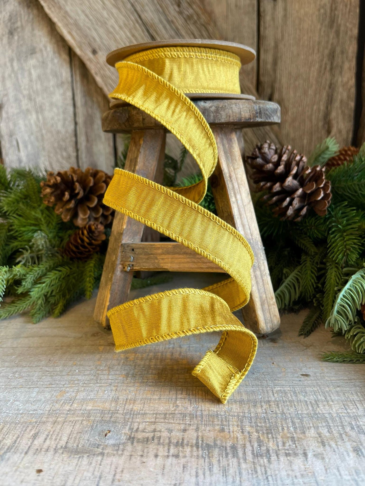 1" Gold Dupioni Ribbon, Gold WIred Ribbon, Fall Ribbon