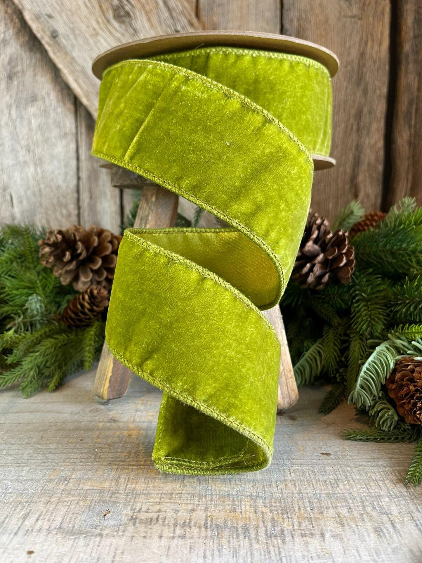 2.5 Lime Green Velvet, Farrisilk Velvet Ribbon, Farrisilk Ribbon