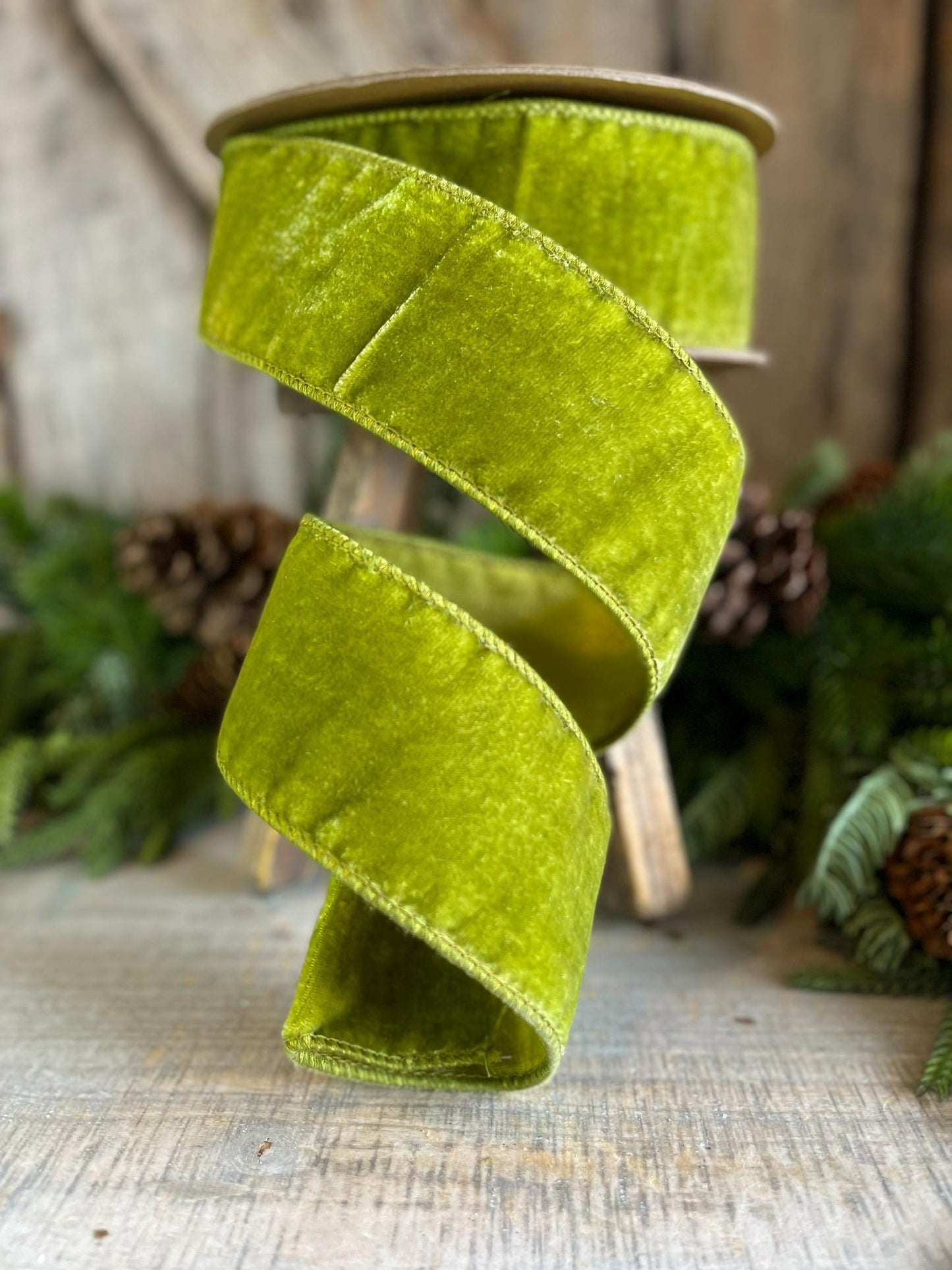 2.5 Lime Green Velvet, Farrisilk Velvet Ribbon, Farrisilk Ribbon