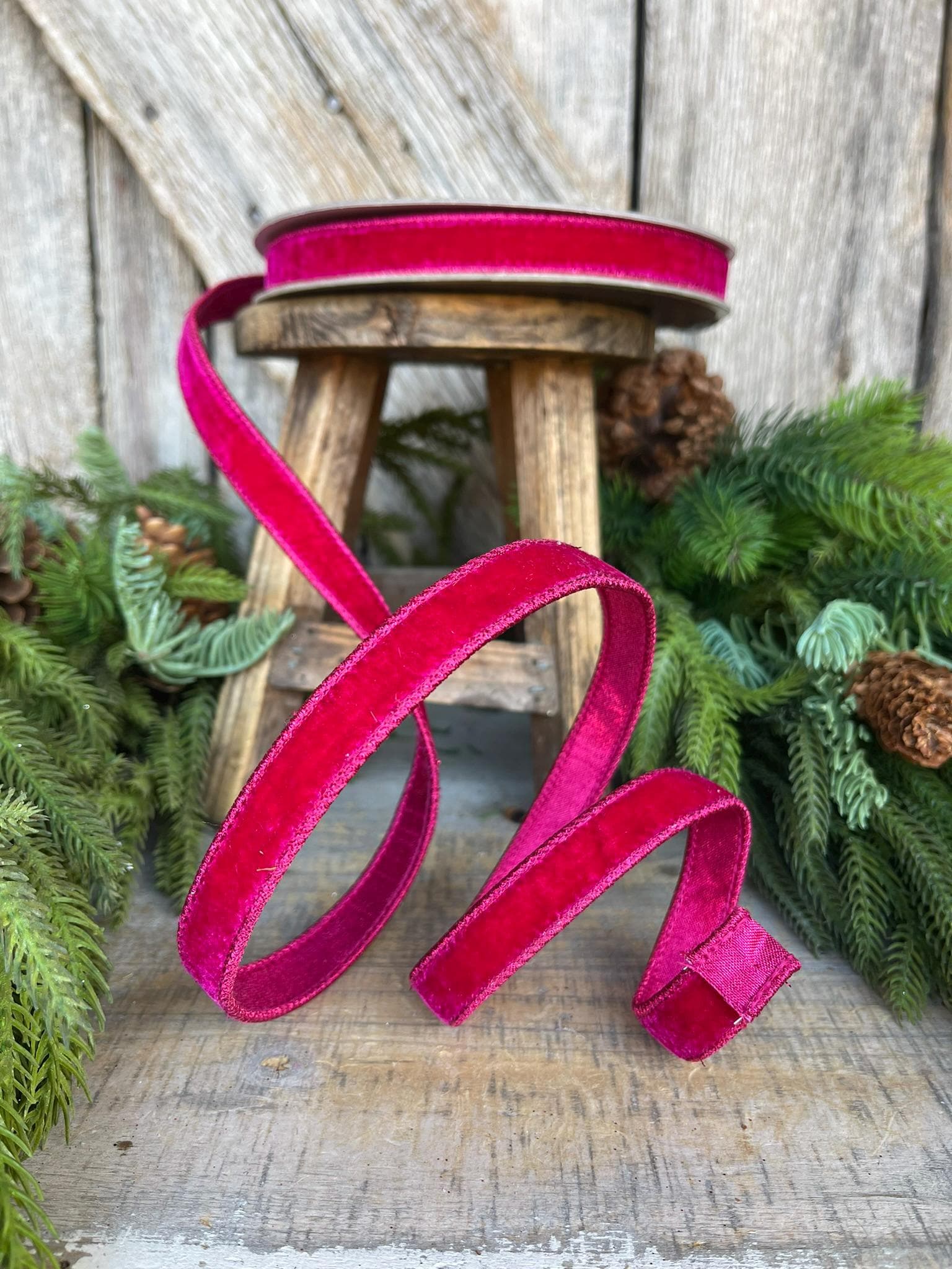 3/4" Hot Pink Velvet Luster Wired Ribbon, Farrisilk Ribbon, Velvet Ribbon