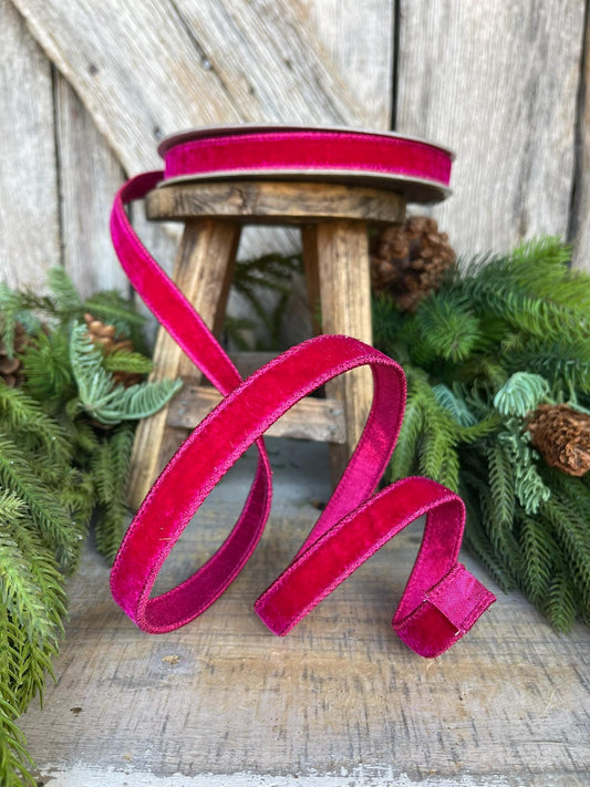 3/4" Hot Pink Velvet Luster Wired Ribbon, Farrisilk Ribbon, Velvet Ribbon