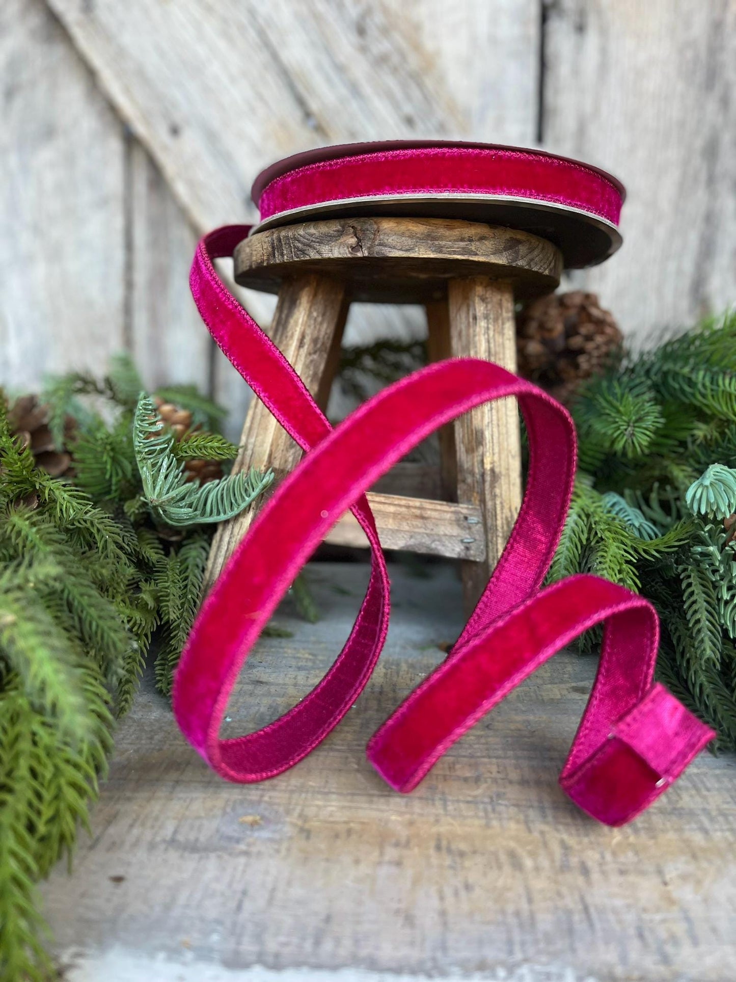 3/4" Hot Pink Velvet Luster Wired Ribbon, Farrisilk Ribbon, Velvet Ribbon