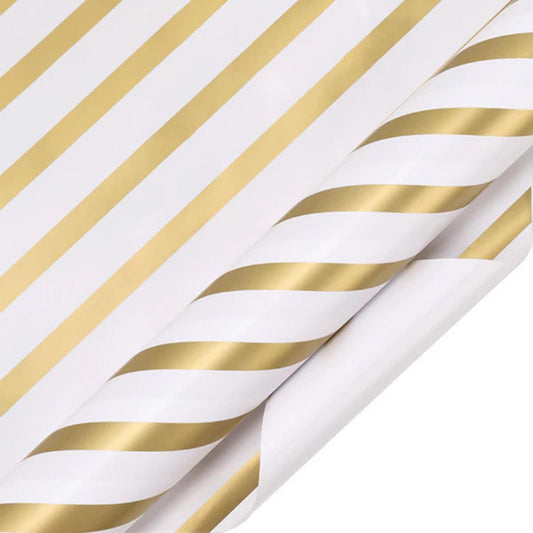 30" x 10' White Gold Diagonal Stripe Wrapping Paper, White and Gold Wrapping Paper, Christmas Wrapping Paper