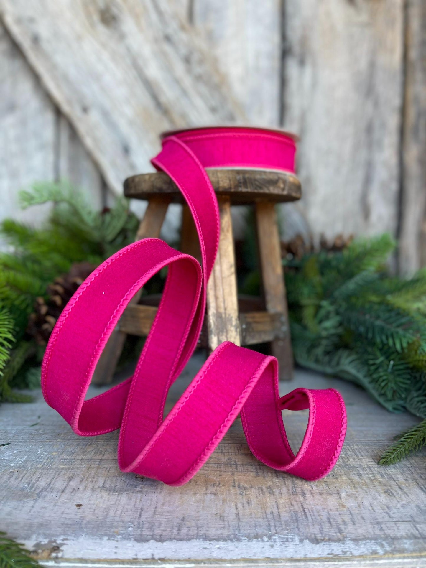 1” Hot Pink Dupion Ribbon, Farrisilk ribbon, wired ribbon