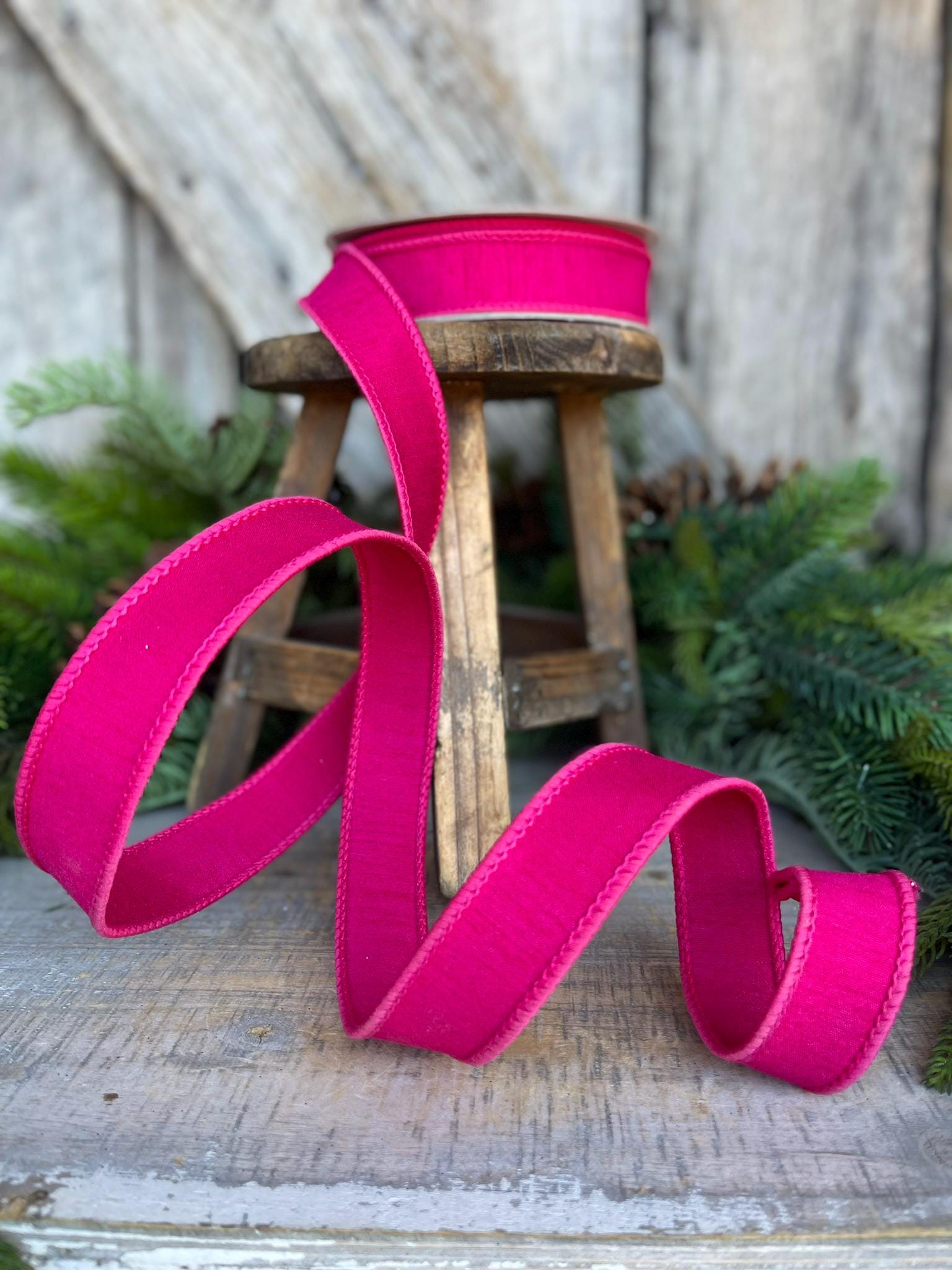 1” Hot Pink Dupion Ribbon, Farrisilk ribbon, wired ribbon