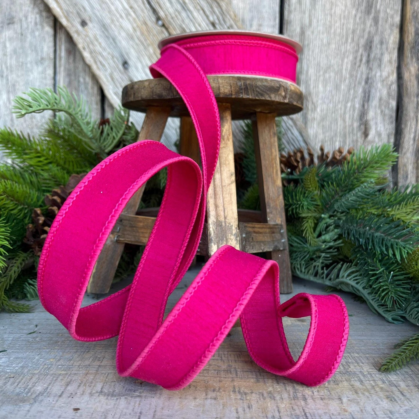 1” Hot Pink Dupion Ribbon, Farrisilk ribbon, wired ribbon
