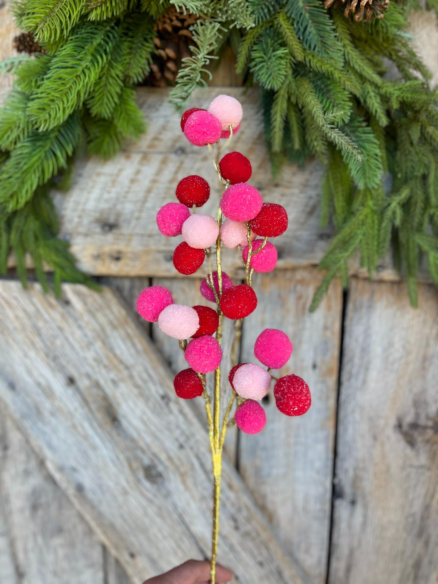 26" Pink Red Ball Spray, Pink Christmas Ball Spray, Pinkmas Tree Spray
