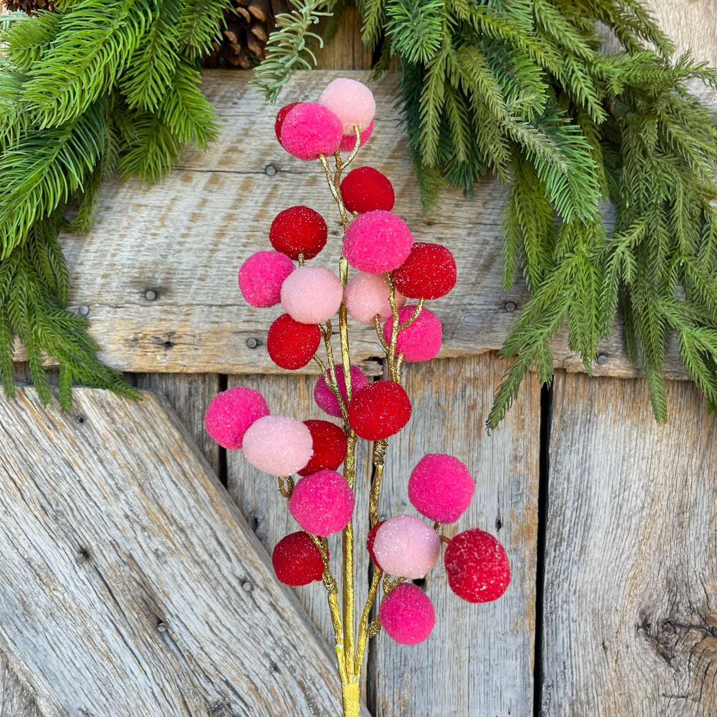 26" Pink Red Ball Spray, Pink Christmas Ball Spray, Pinkmas Tree Spray