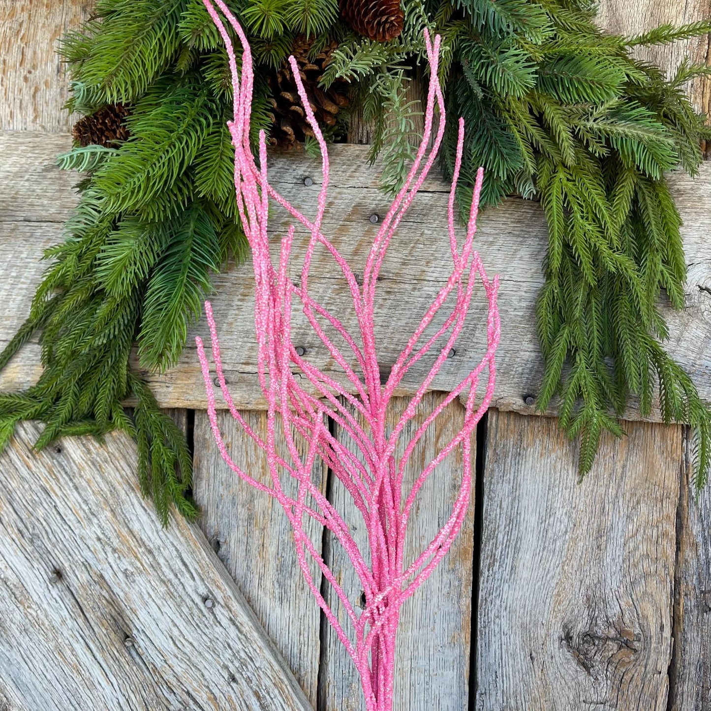 30" Pink Glitter Twig Christmas Spray, Pink Christmas Spray, Christmas Floral Stem