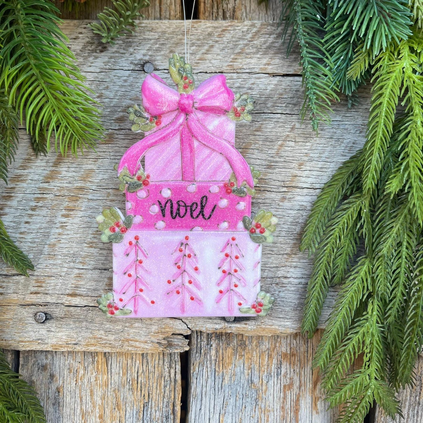 6" Pink Present Ornament, Pink Christmas Ornaments, Pinkmas Ornaments