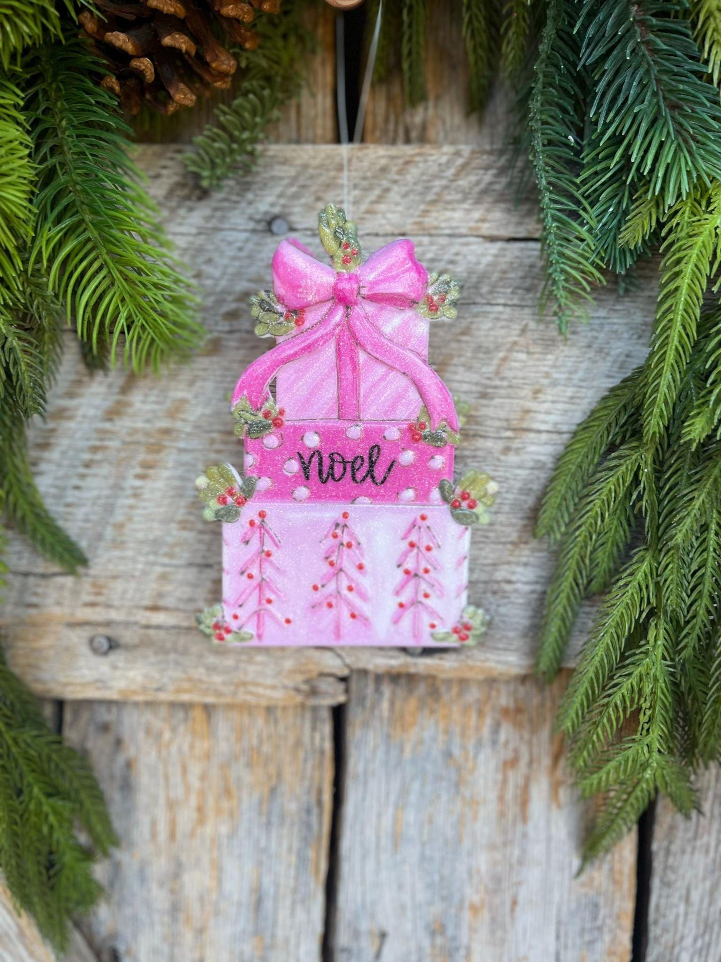 6" Pink Present Ornament, Pink Christmas Ornaments, Pinkmas Ornaments