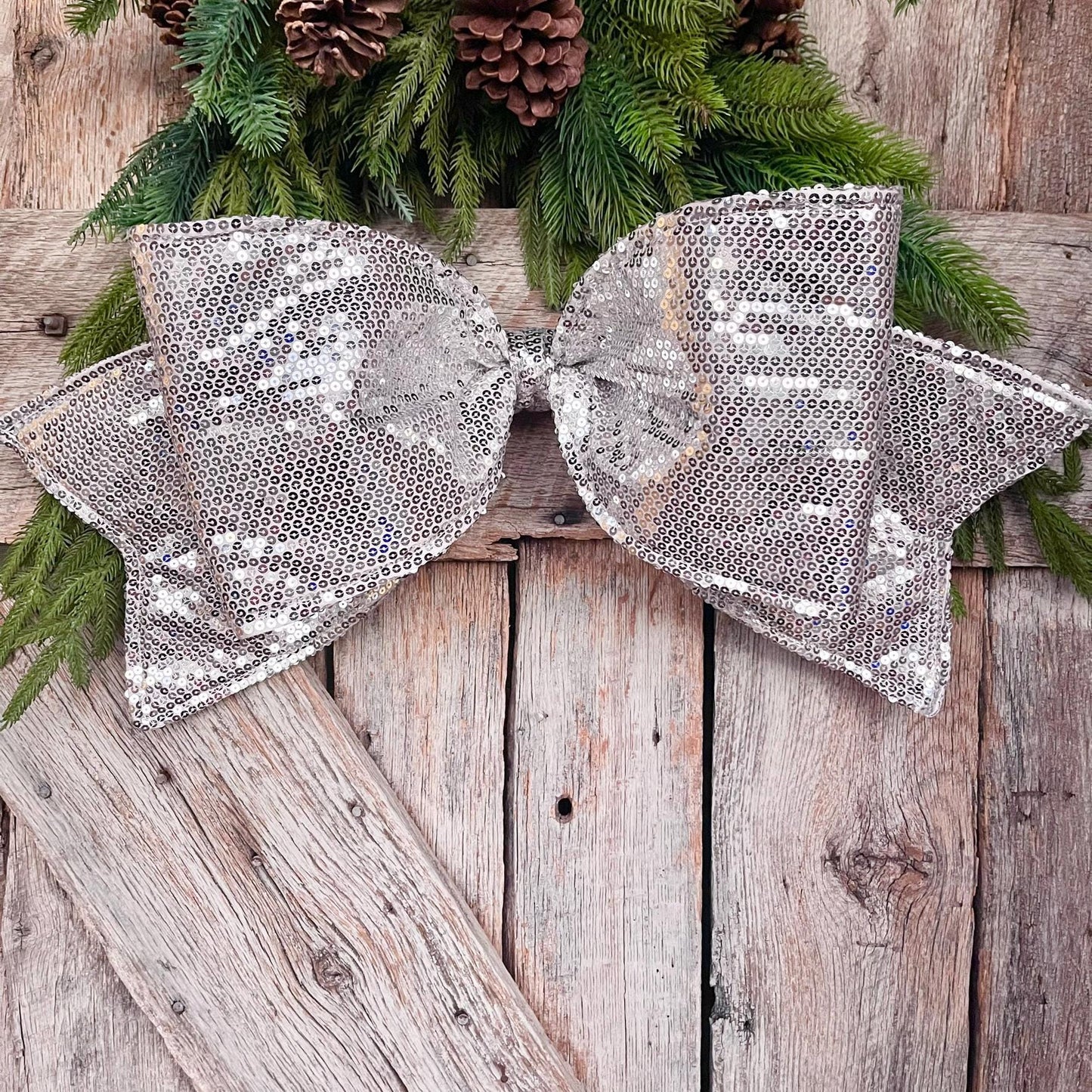 24" Silver Sequin Bow, Farrisilk Bow, Tree Bow