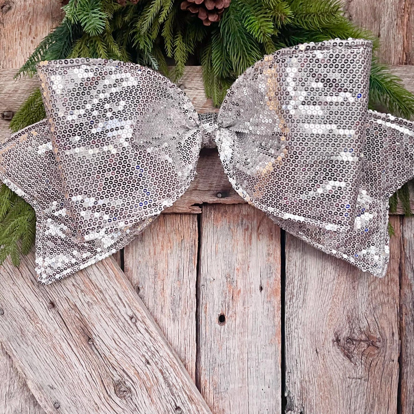 24" Silver Sequin Bow, Farrisilk Bow, Tree Bow