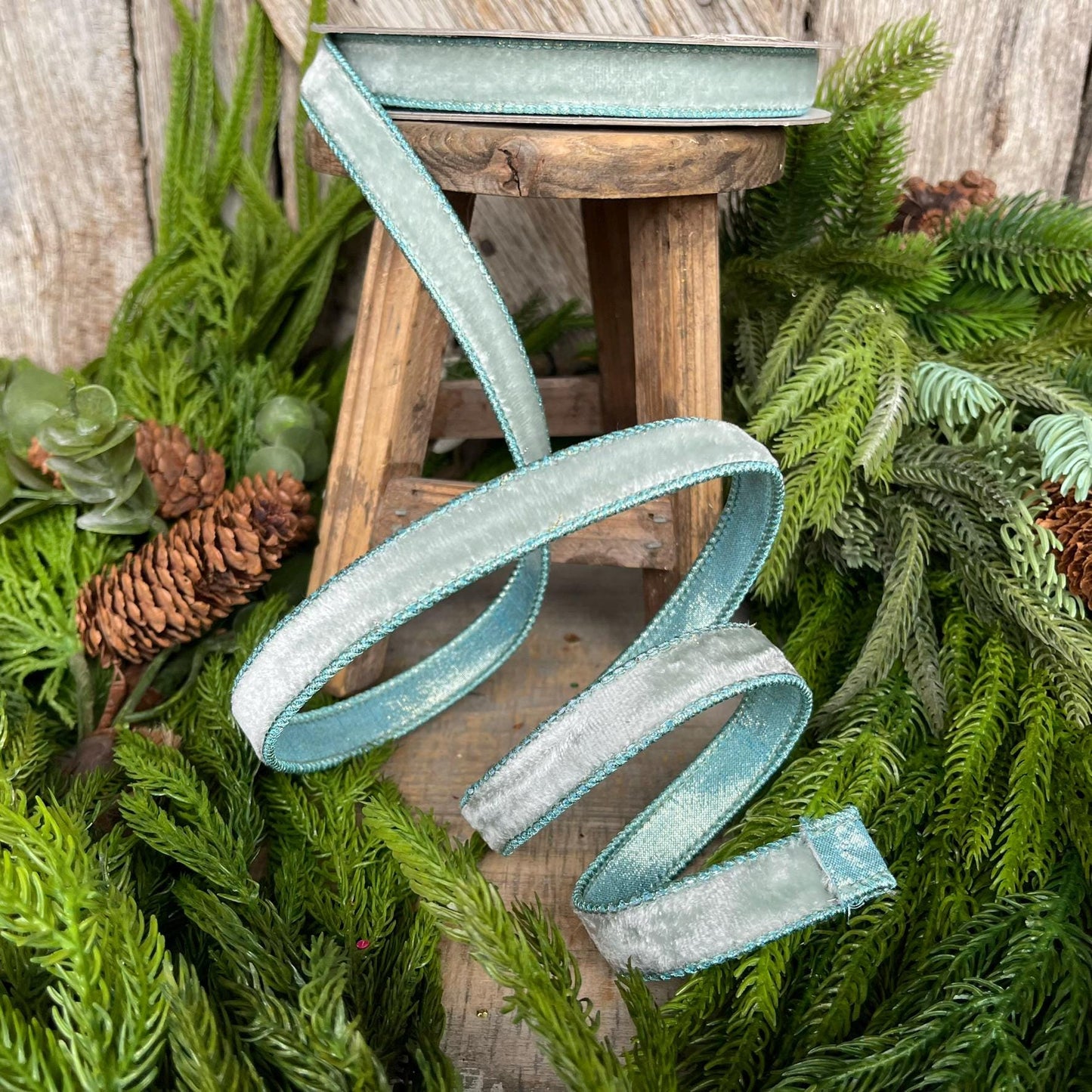 3/4" Light Blue Velvet Luster, Farrisilk Ribbon, Blue Velvet Ribbon