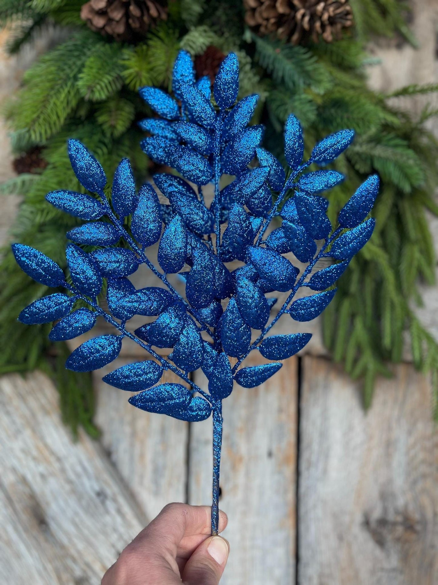 22" Blue Honey Locust Spray, Blue Christmas Spray, Blue Christmas Tree Spray