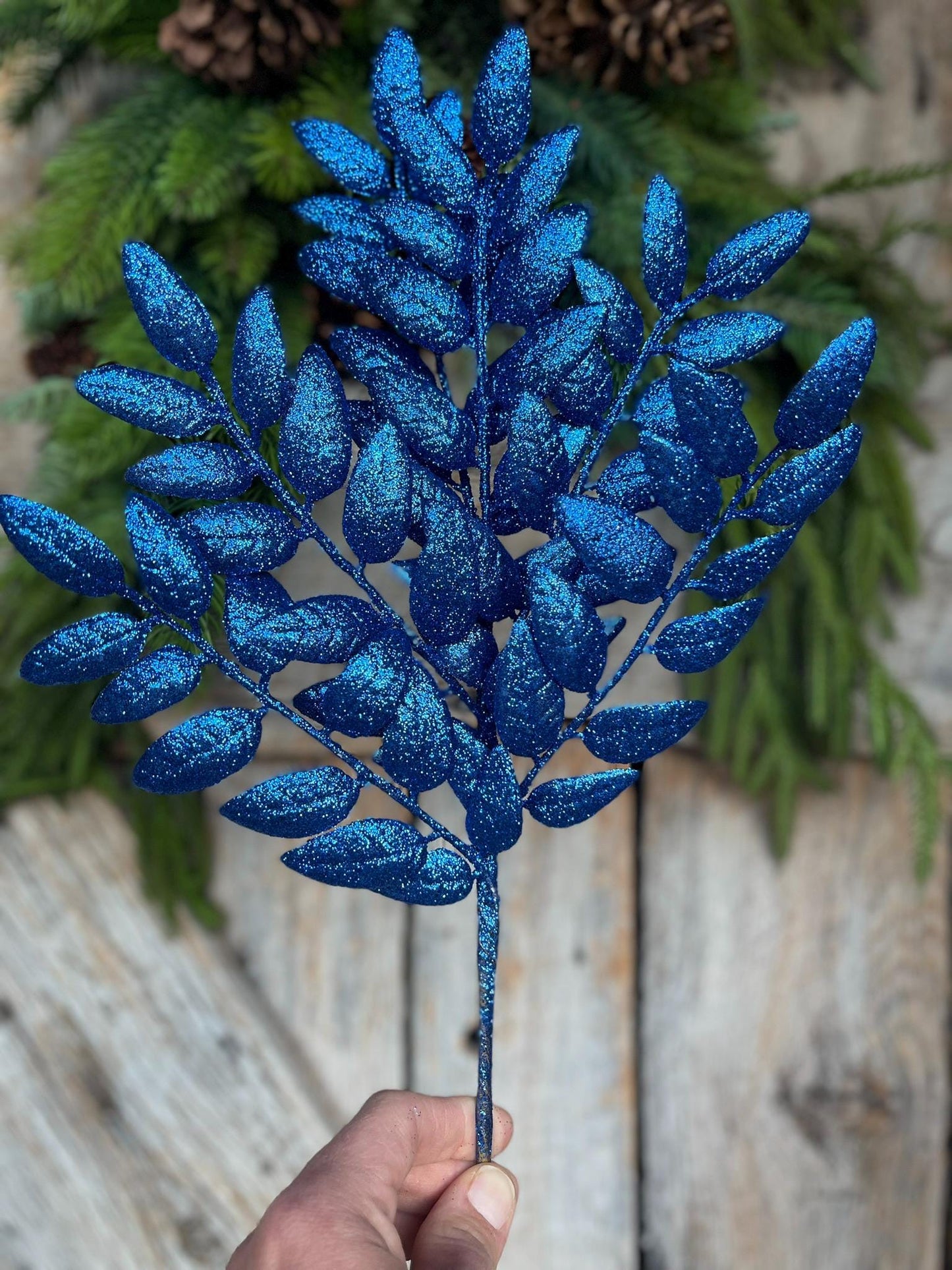 22" Blue Honey Locust Spray, Blue Christmas Spray, Blue Christmas Tree Spray