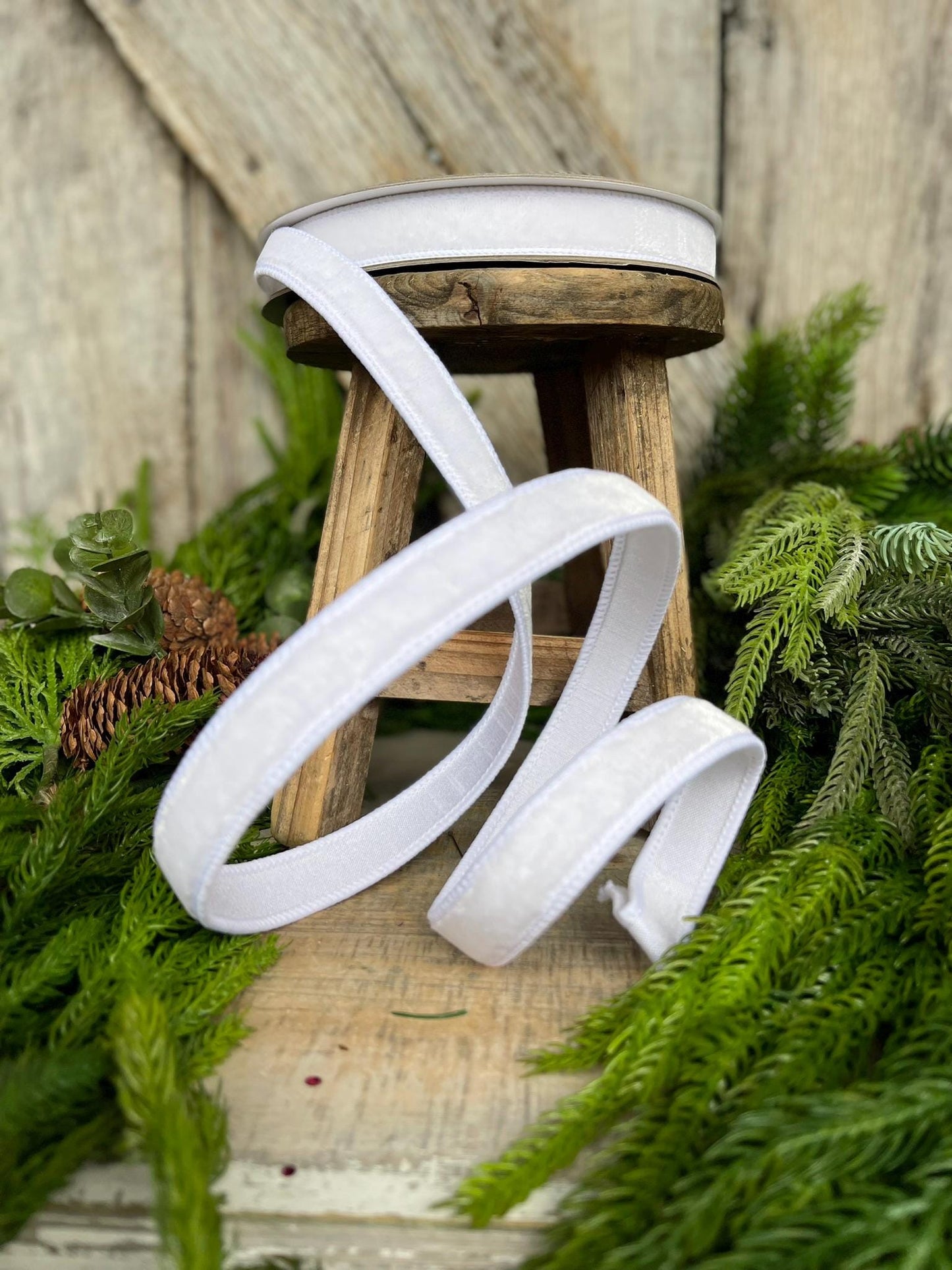 3/4" White Velvet Luster Wired Ribbon, Farrisilk Ribbon, Velvet Ribbon