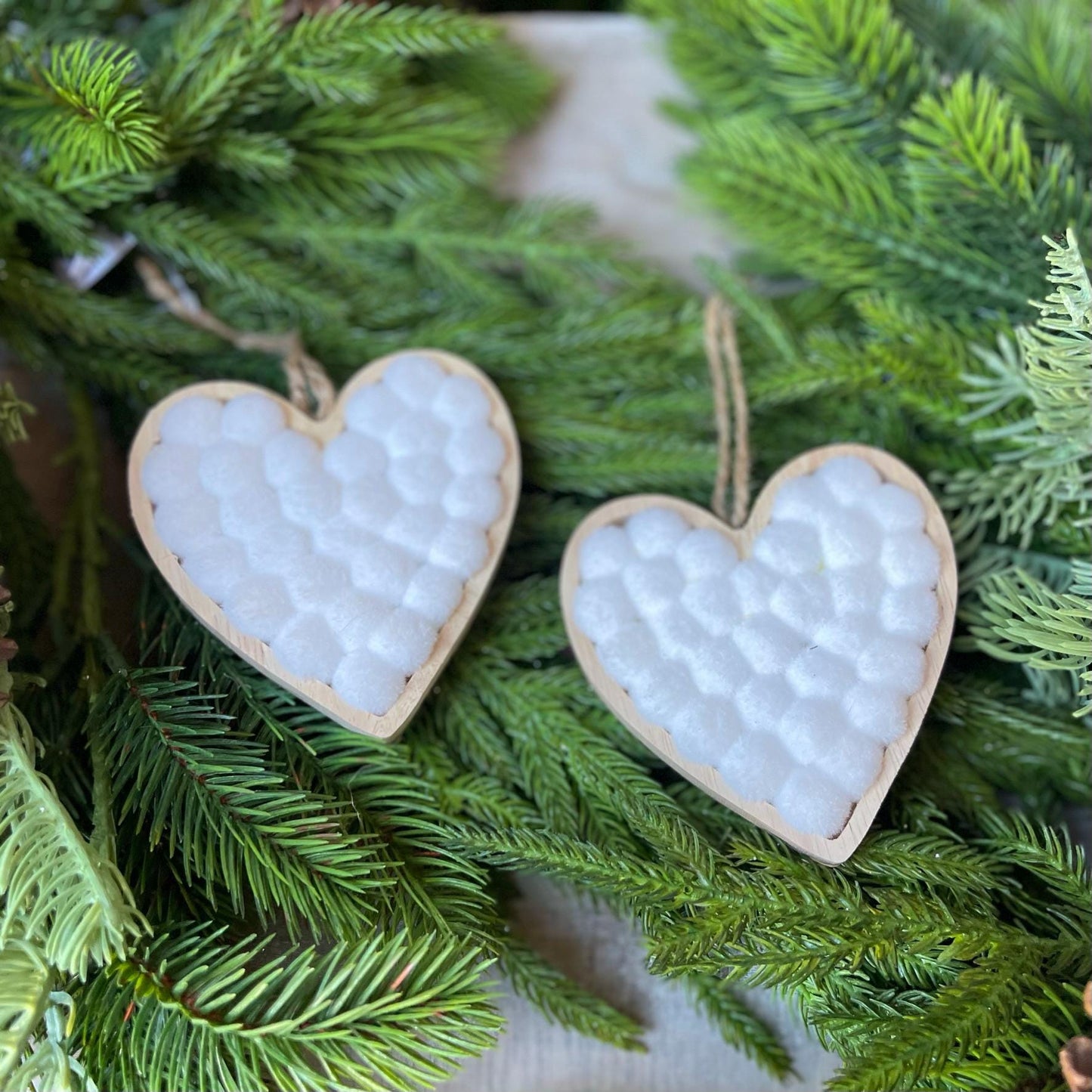 4" Heart Ornaments, Set of 2, White Heart Ornments