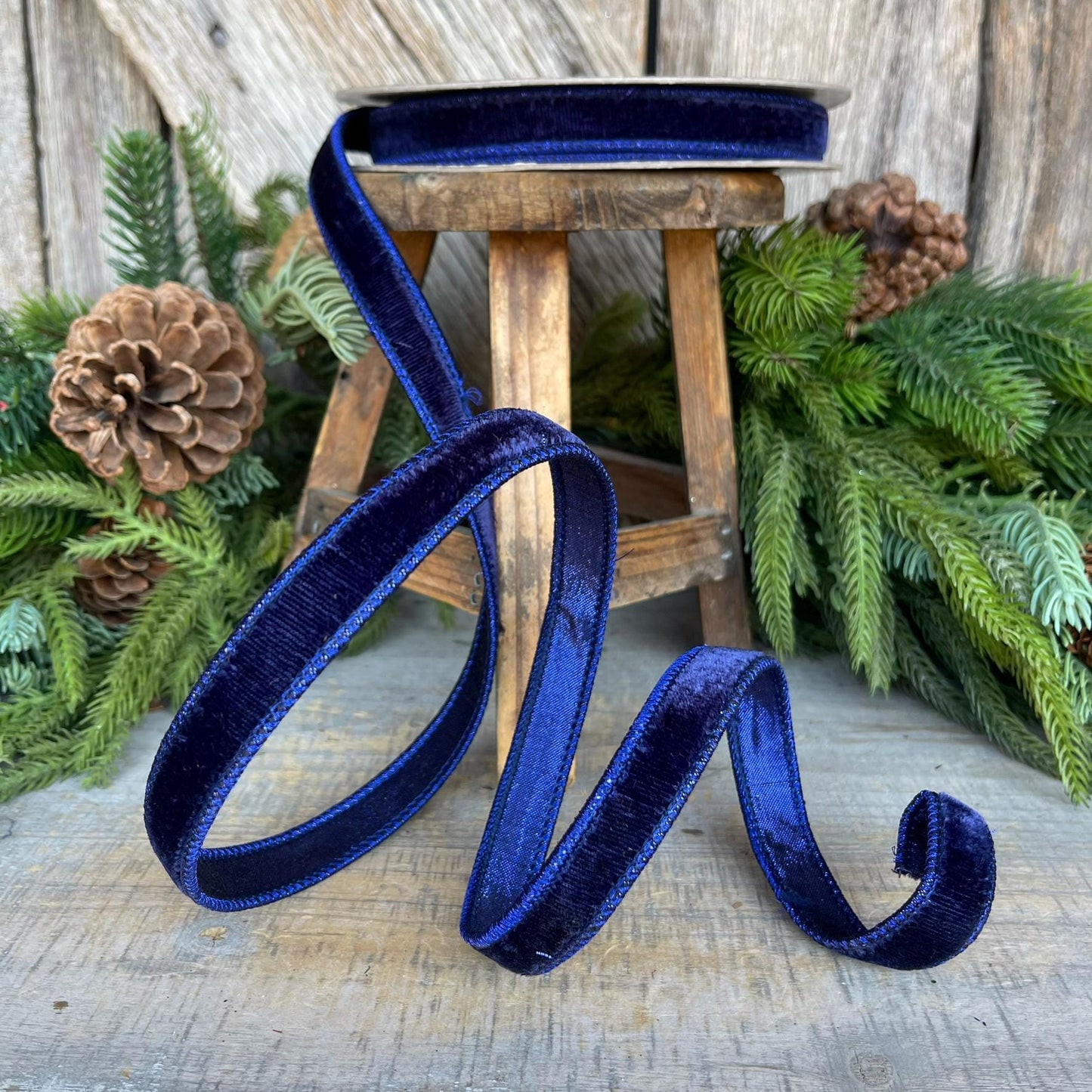 3/4" Navy Blue Velvet Ribbon, Velvet Ribbon, Farrisilk Wired Velvet Ribbon
