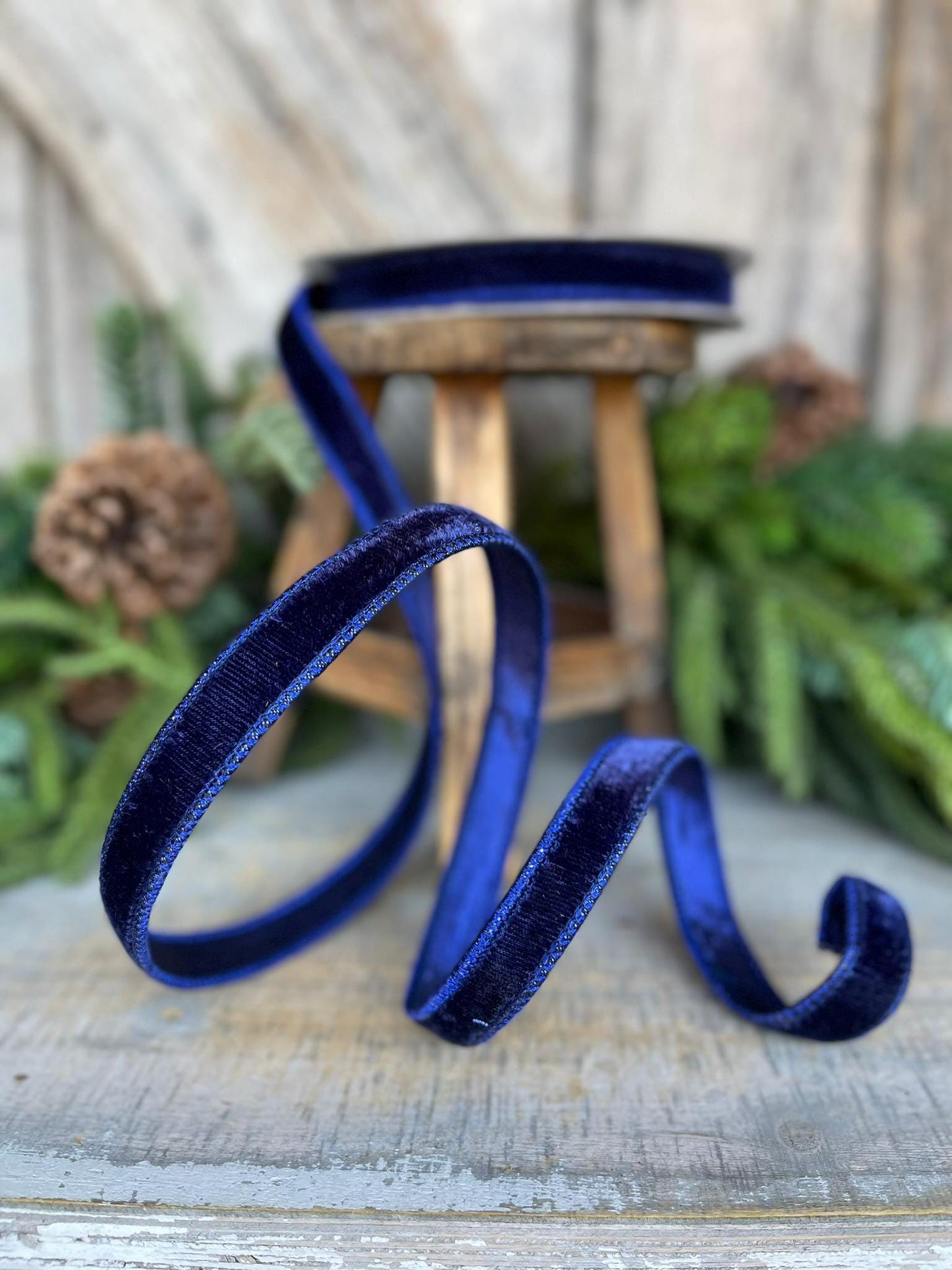 3/4" Navy Blue Velvet Ribbon, Velvet Ribbon, Farrisilk Wired Velvet Ribbon