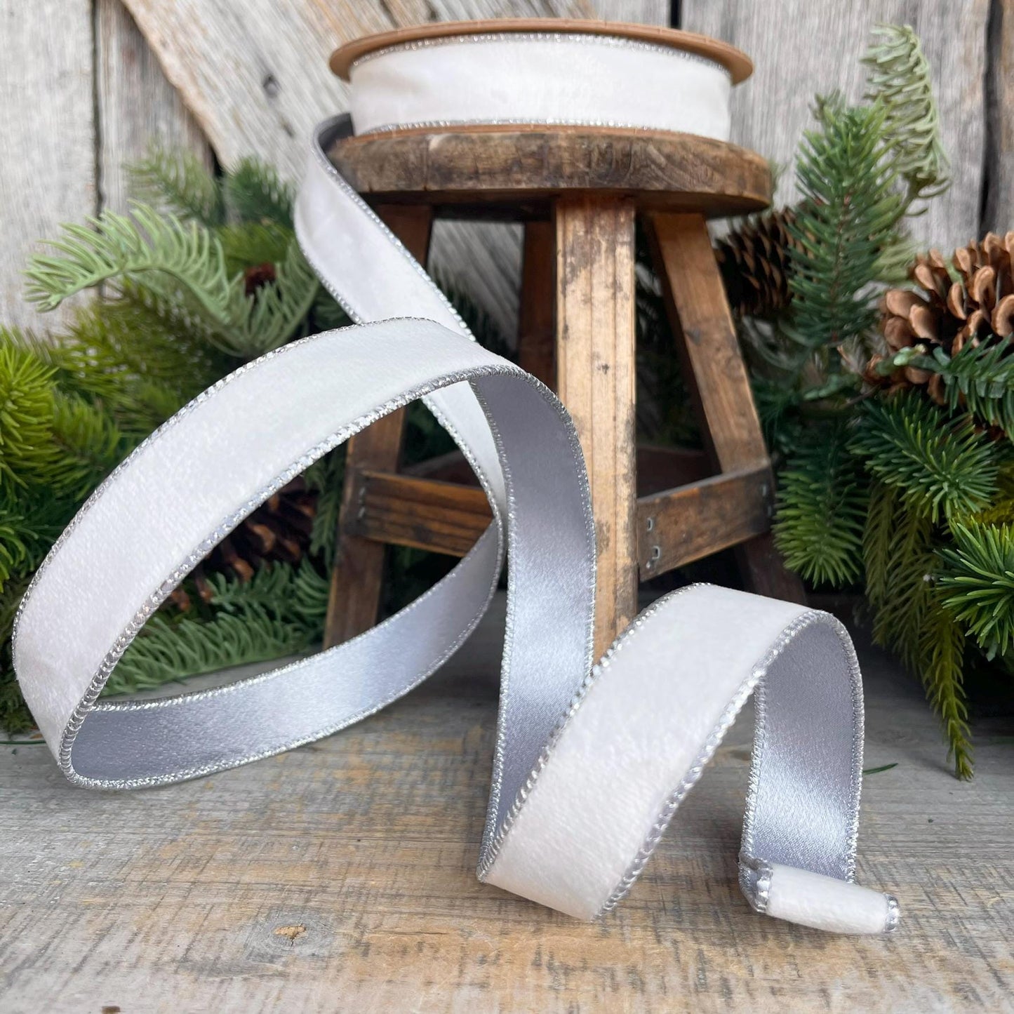1" White Velvet Ribbon, White Velvet Ribbon, Wired Ribbon