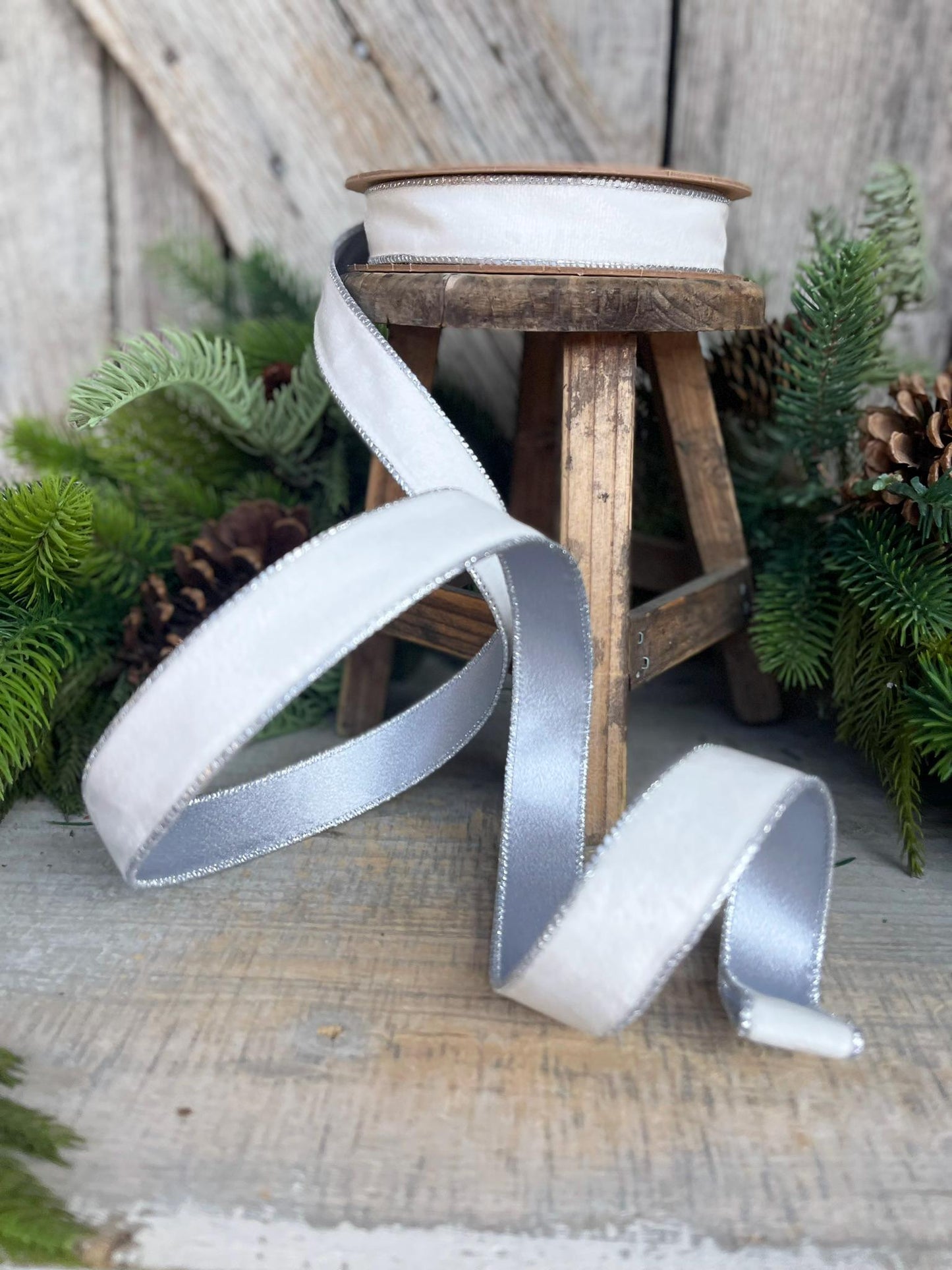 1" White Velvet Ribbon, White Velvet Ribbon, Wired Ribbon