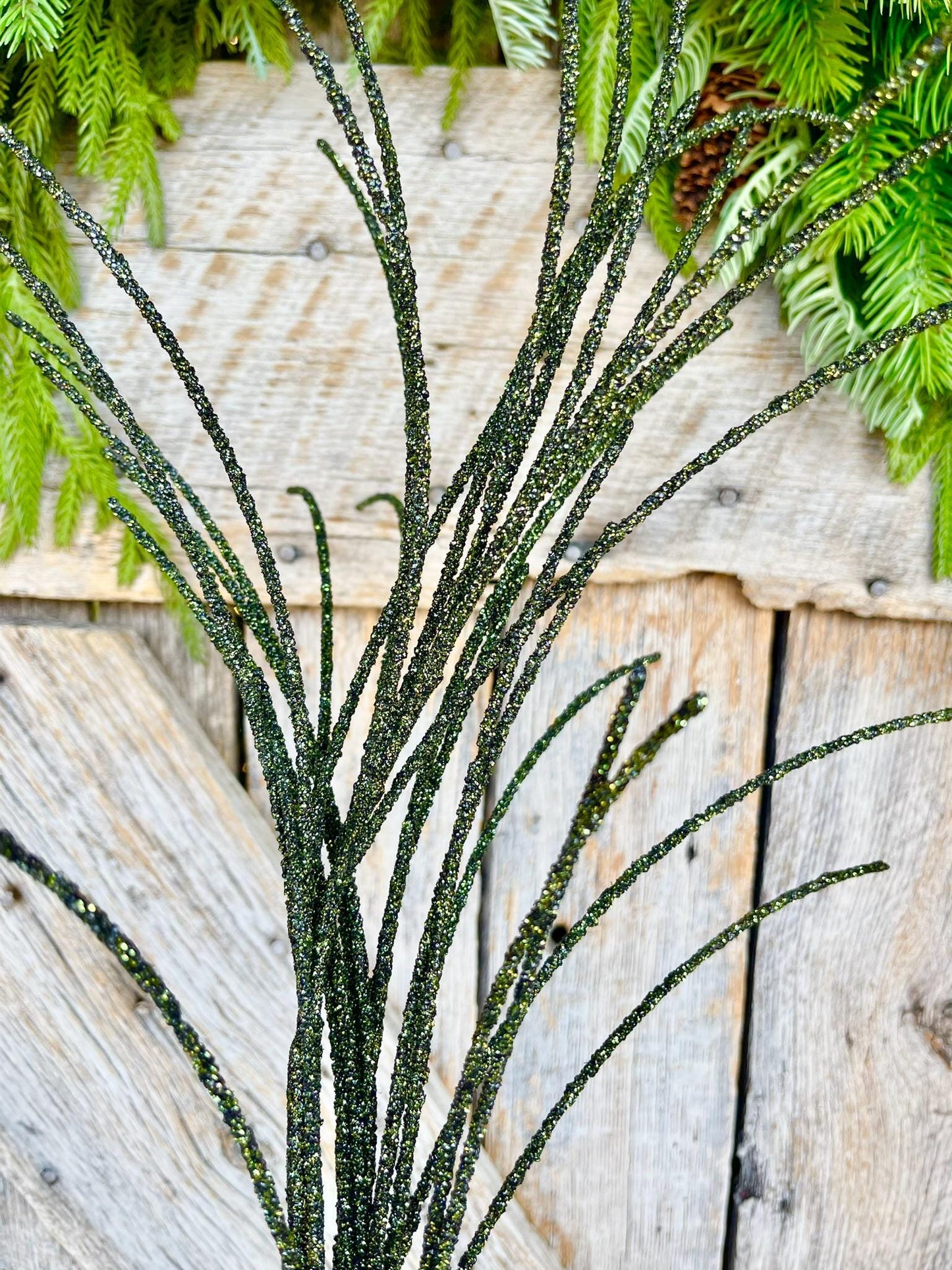 29" Moss Green Glitter Grass Spray, Christmas Spray, Christmas Tree Topper Spray