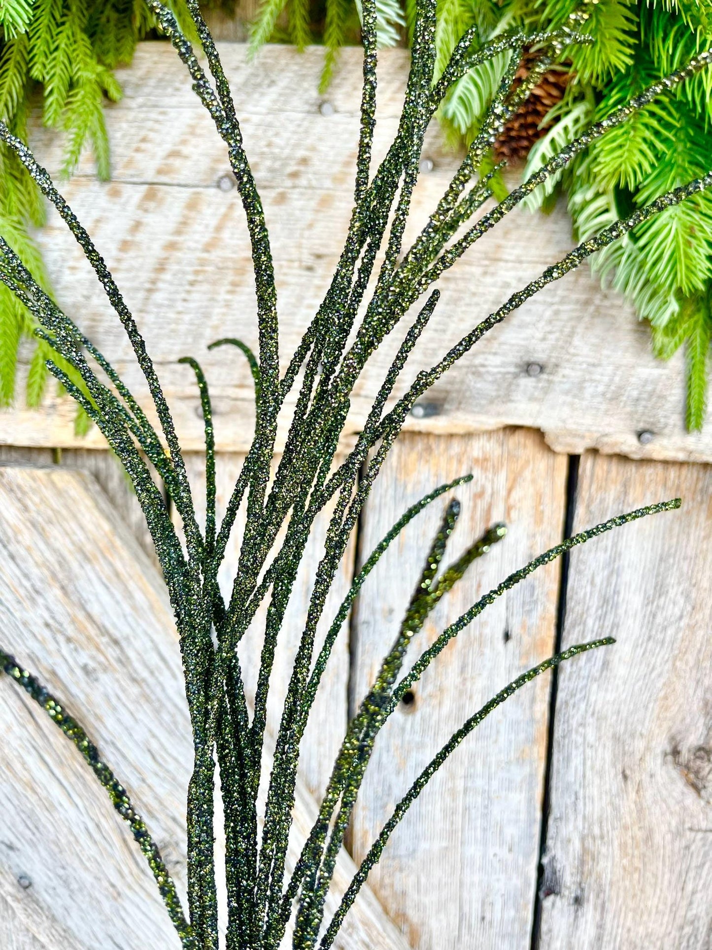 29" Moss Green Glitter Grass Spray, Christmas Spray, Christmas Tree Topper Spray