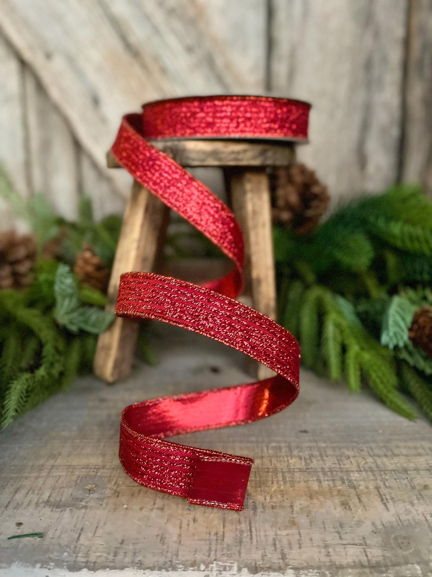 1" Red Ribbon, Farrisilk Ribbon, Red Random Stripes RIbbon