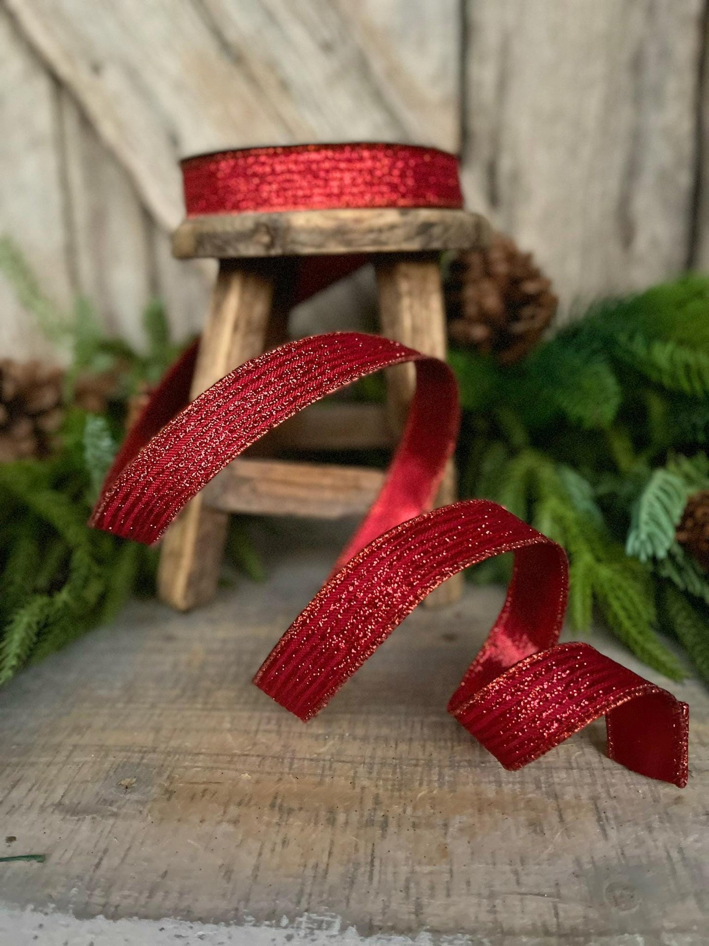 1" Red Ribbon, Farrisilk Ribbon, Red Random Stripes RIbbon