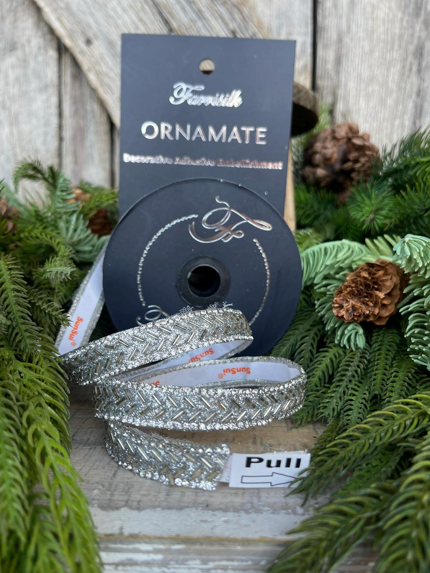 3/4" Silver Jewel Ornamate, Farrisilk Stick On Jewels, Silver Diamond Self Adhesive Jewel Tape