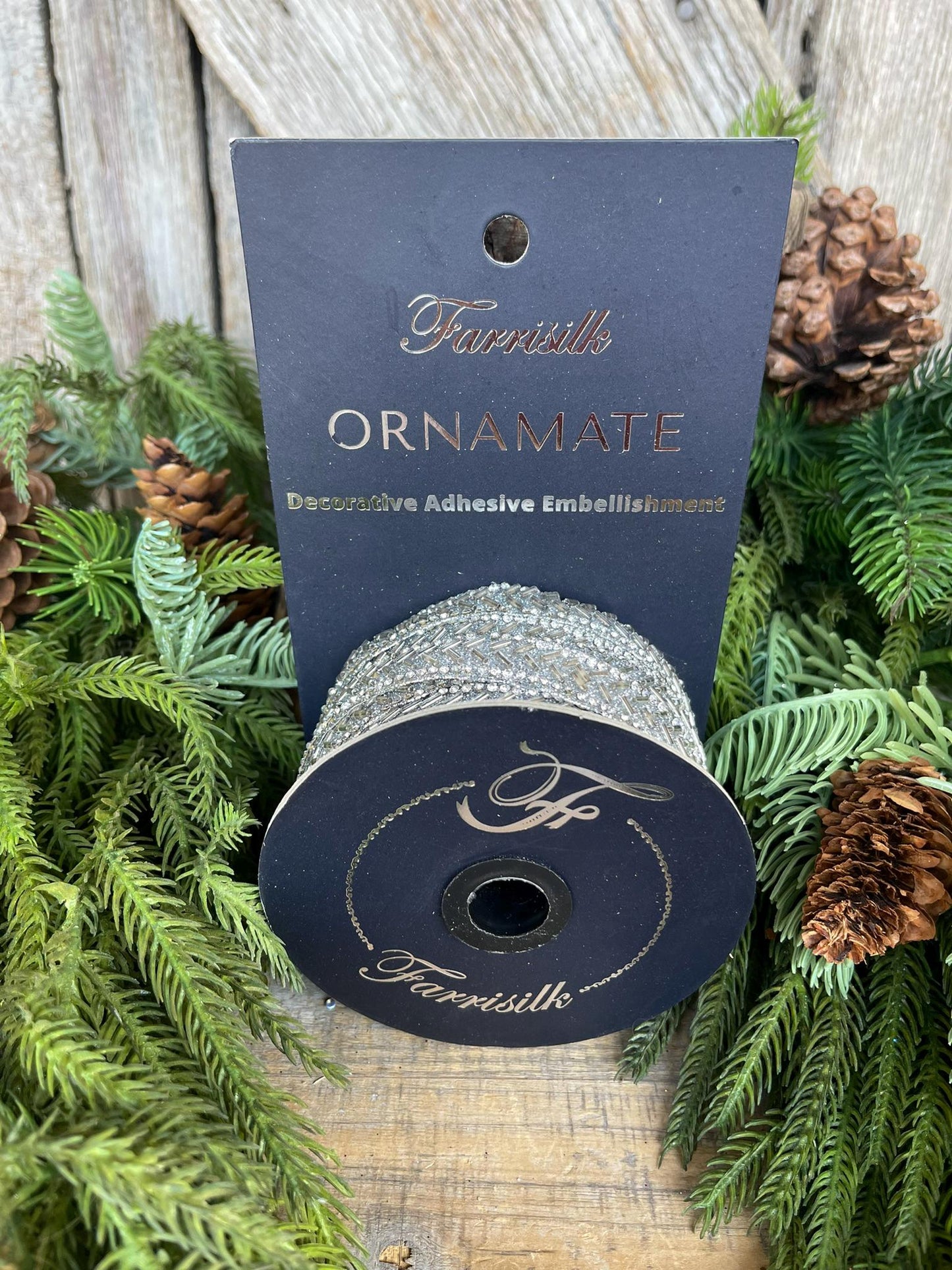 3/4" Silver Jewel Ornamate, Farrisilk Stick On Jewels, Silver Diamond Self Adhesive Jewel Tape