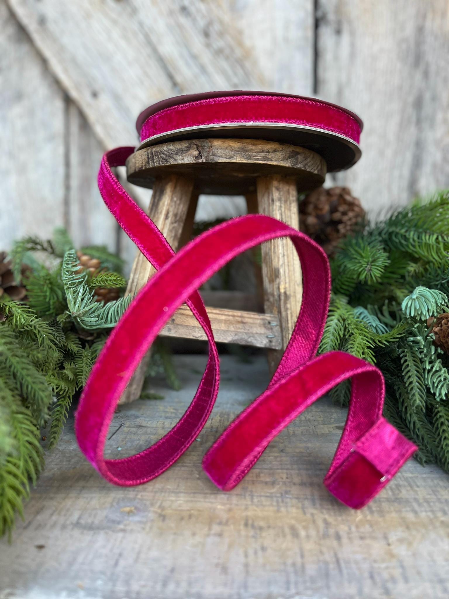 3/4" Hot Pink Velvet Luster Wired Ribbon, Farrisilk Ribbon, Velvet Ribbon