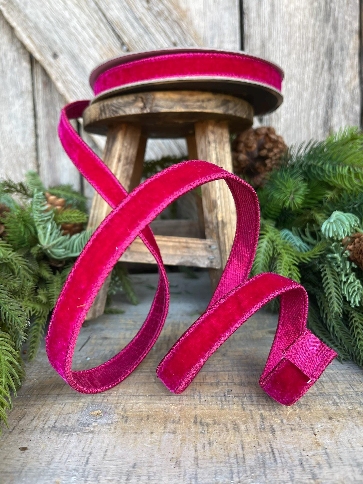 3/4" Hot Pink Velvet Luster Wired Ribbon, Farrisilk Ribbon, Velvet Ribbon