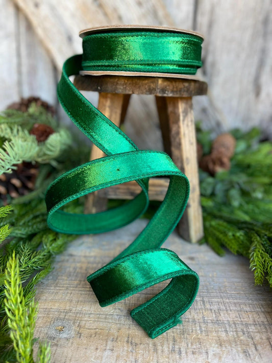 1" Green Velvet Ribbon, Emerald Green Velvet Ribbon, Christmas RIbbon