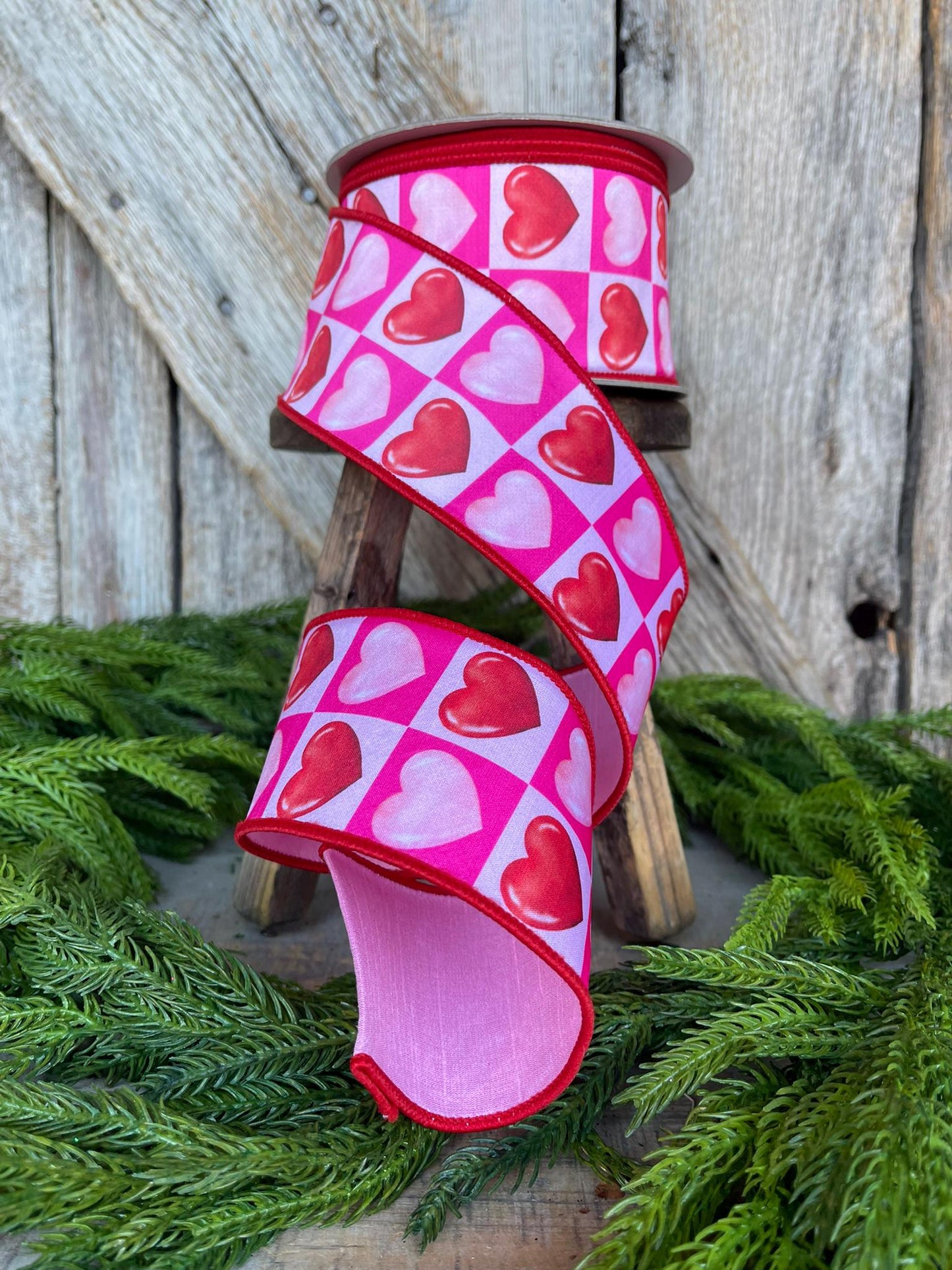 2.5" Heart Valentine Ribbon, Farrisilk Ribbon, Wired RIbbon