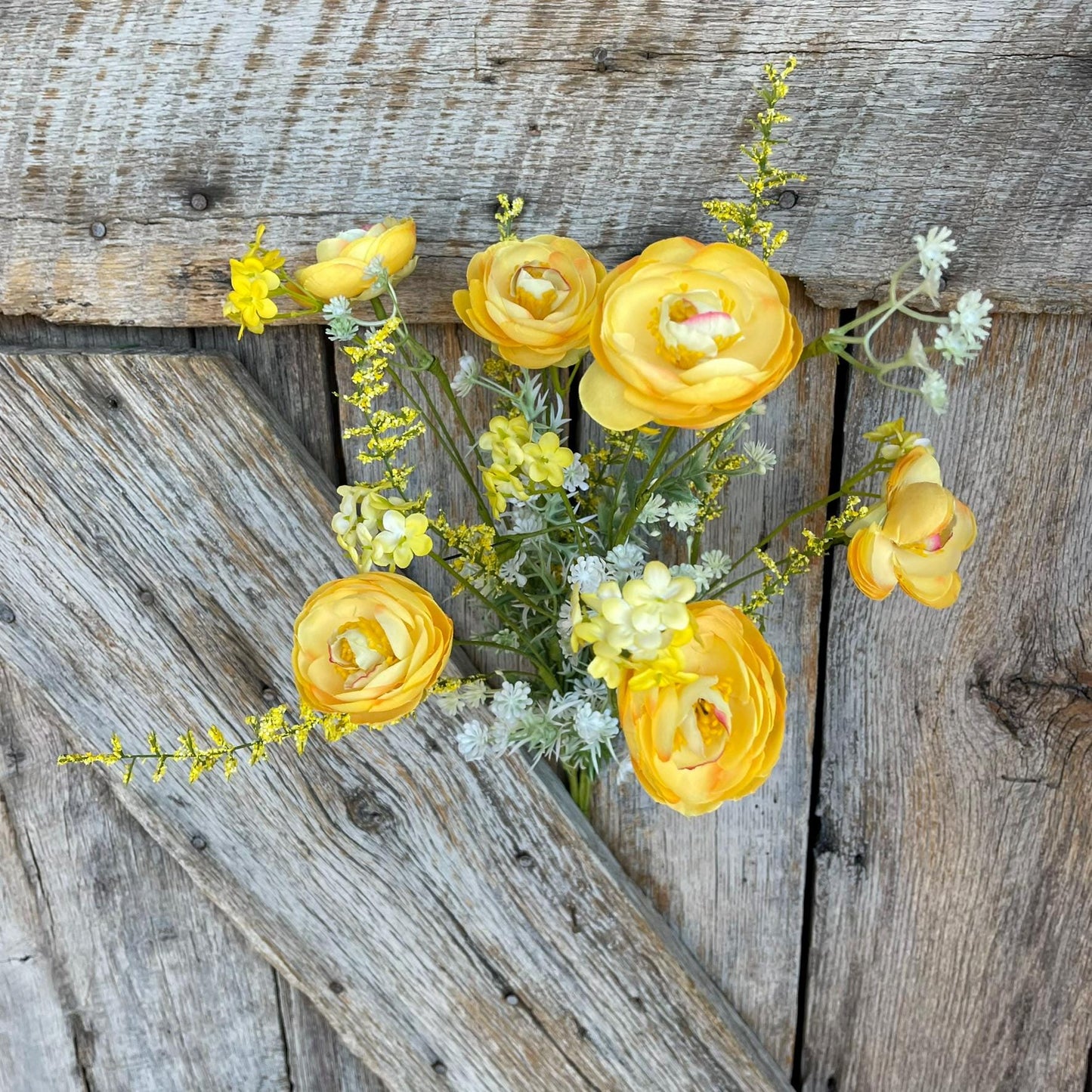 21.5" Yellow Ranunculus Florals Bush, Artifical Floral Bush, Yellow Floral Bush