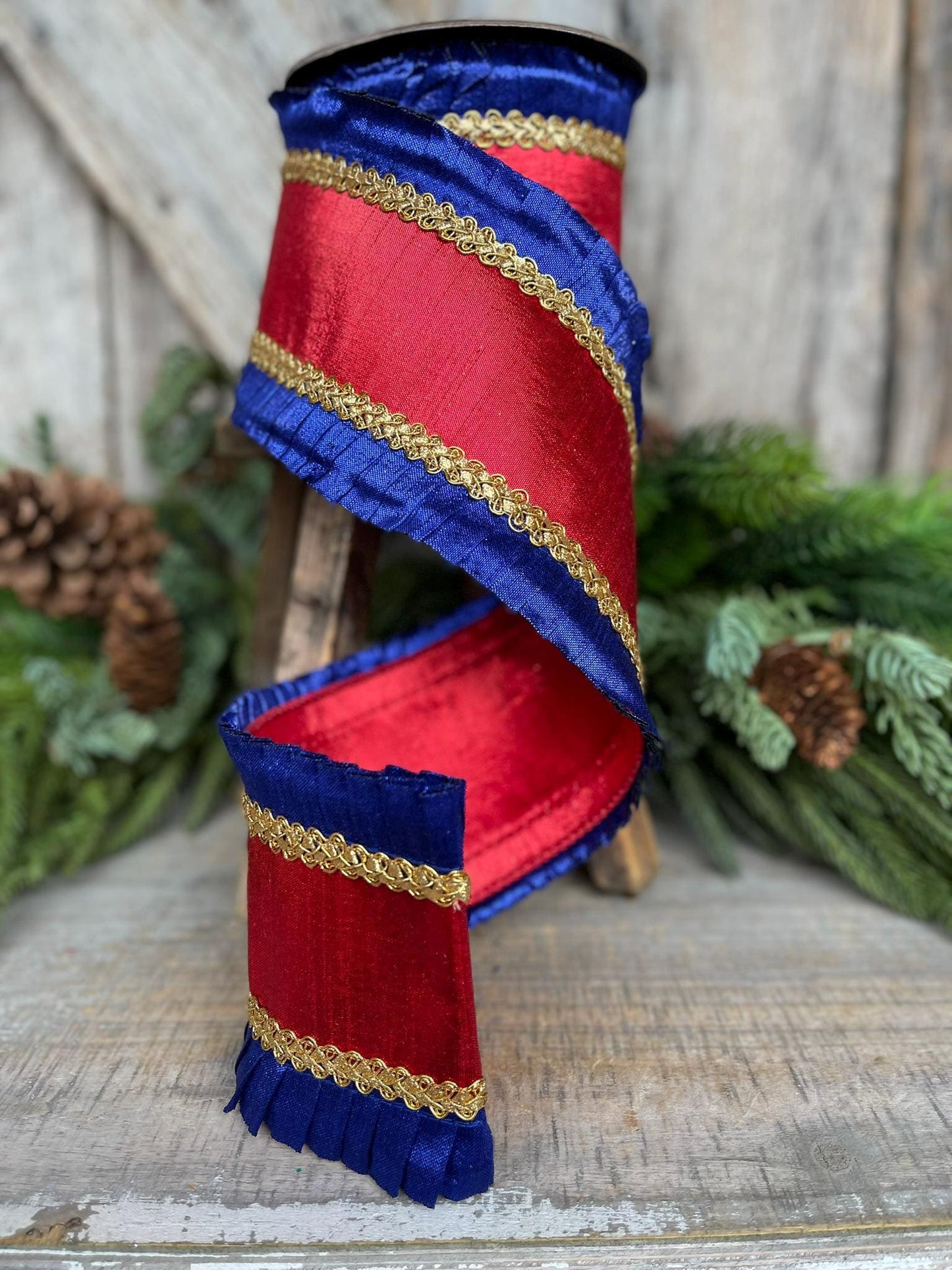 4" Patriotic Ribbon, Patriotic Wired Ribbon, American Ribbon, 4th of July ribbon, Americana Decor, Designer RIbbon, 94433W-941-10D