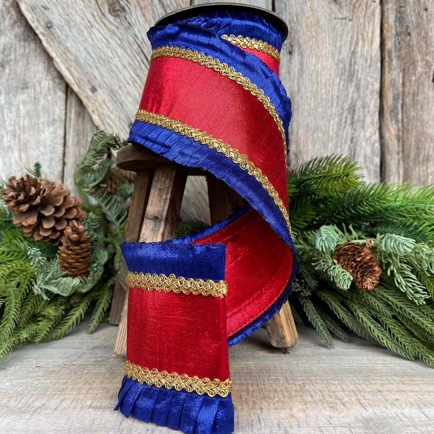 4" Patriotic Ribbon, Patriotic Wired Ribbon, American Ribbon, 4th of July ribbon, Americana Decor, Designer RIbbon, 94433W-941-10D