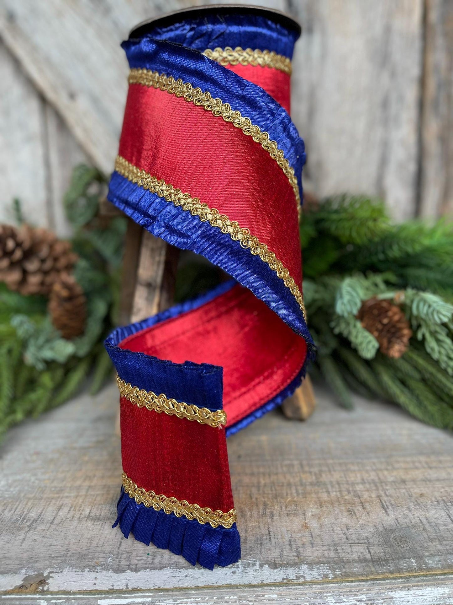 4" Patriotic Ribbon, Patriotic Wired Ribbon, American Ribbon, 4th of July ribbon, Americana Decor, Designer RIbbon, 94433W-941-10D