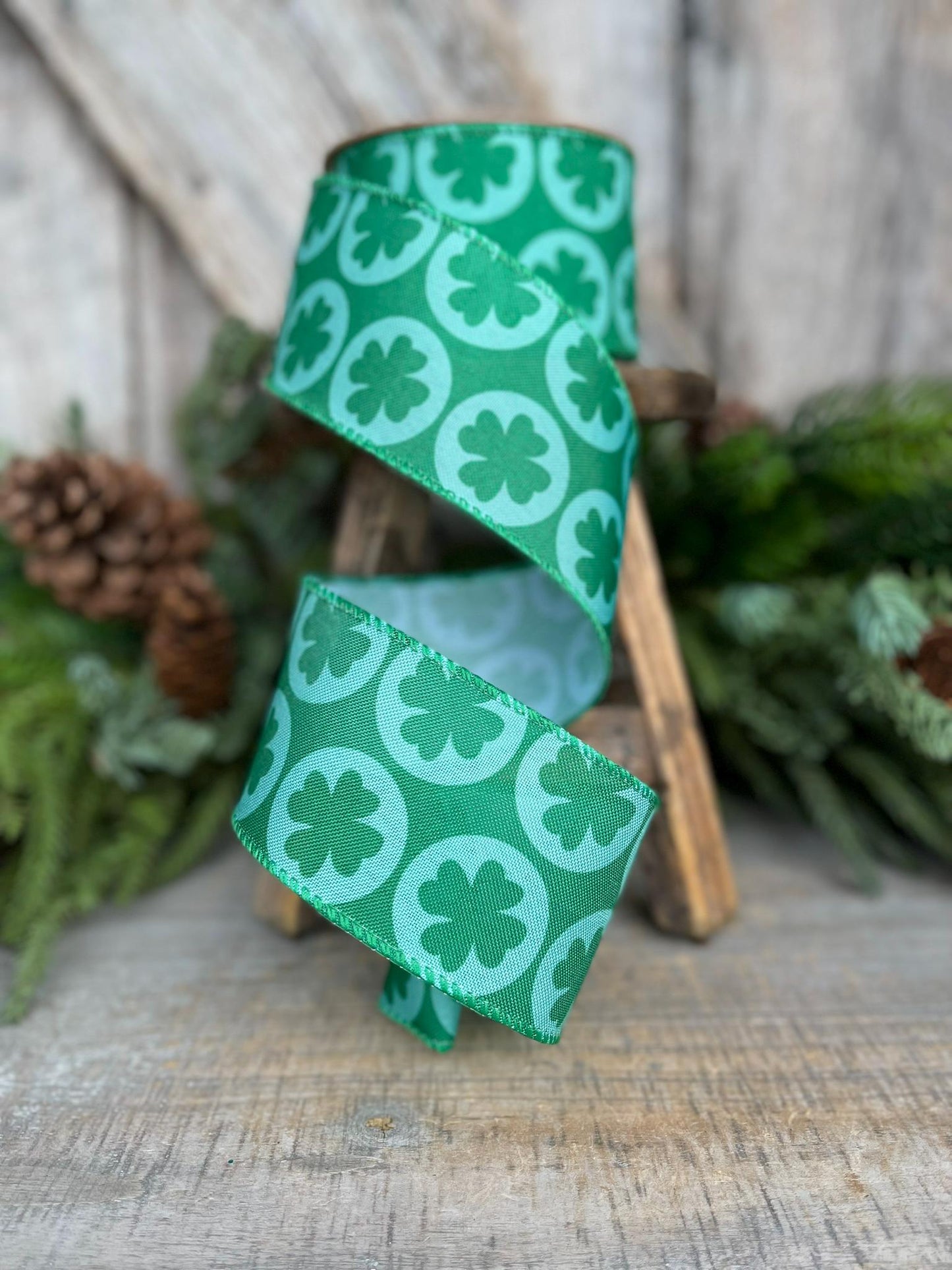 2.5" St Patricks Day Ribbon, 4 Leaf Clover Ribbon, St Pattys Day Ribbon, Wired RIbbon, Green RIbbon