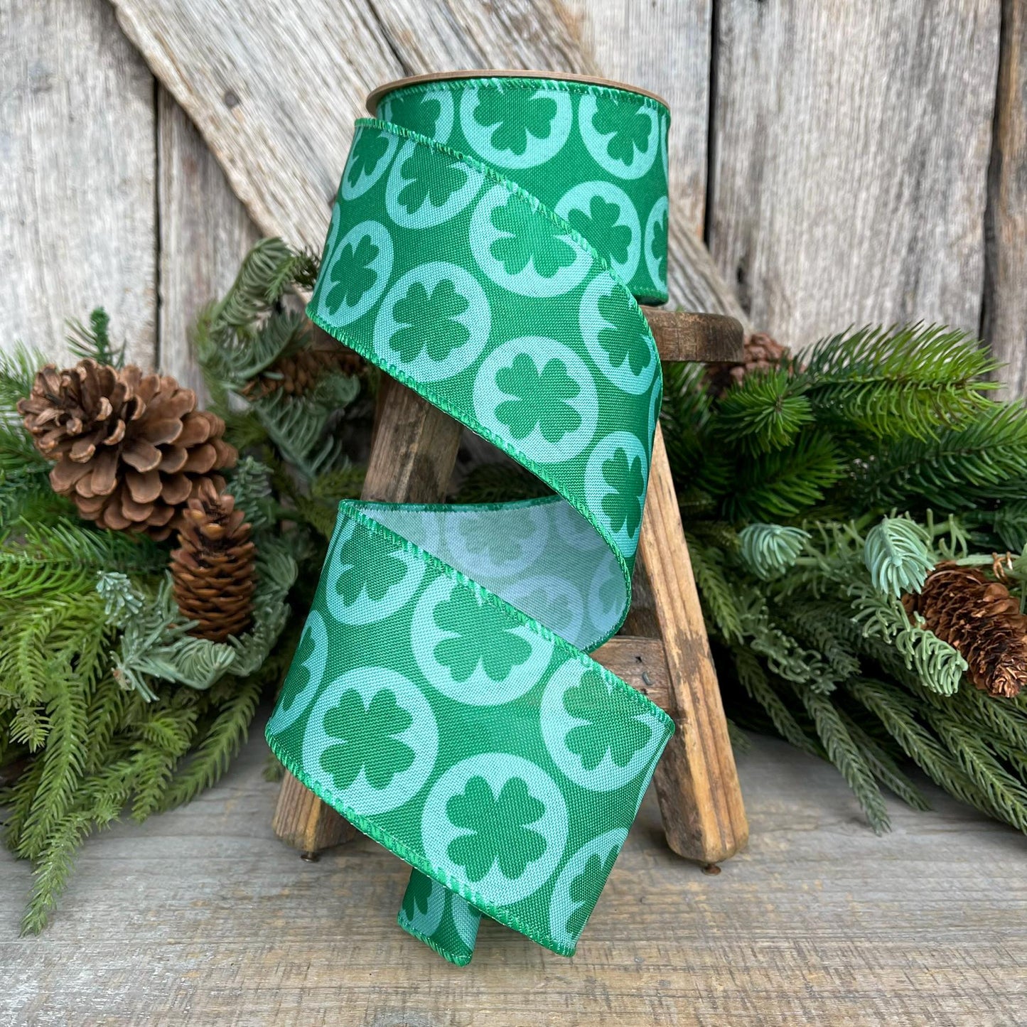 2.5" St Patricks Day Ribbon, 4 Leaf Clover Ribbon, St Pattys Day Ribbon, Wired RIbbon, Green RIbbon