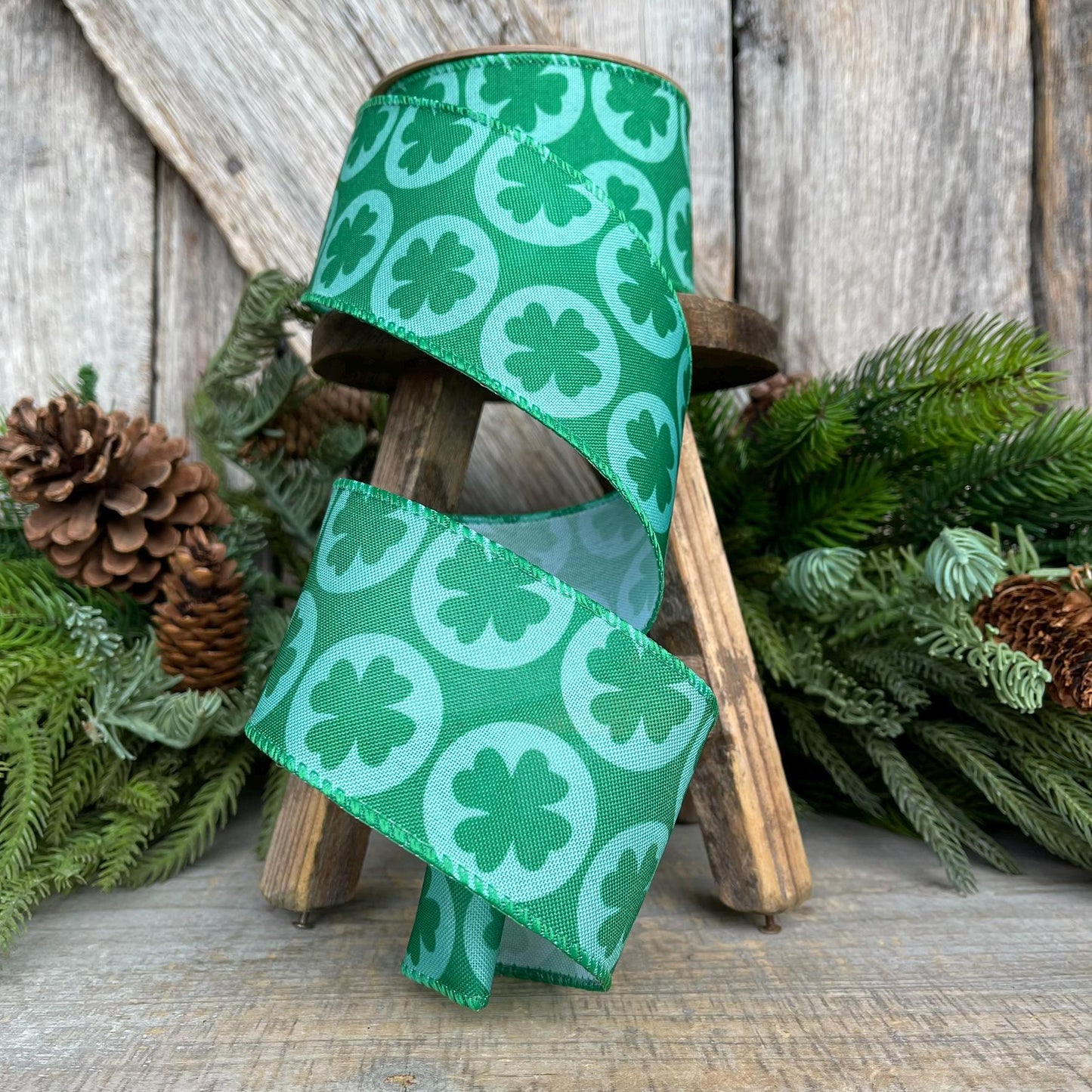 2.5" St Patricks Day Ribbon, 4 Leaf Clover Ribbon, St Pattys Day Ribbon, Wired RIbbon, Green RIbbon